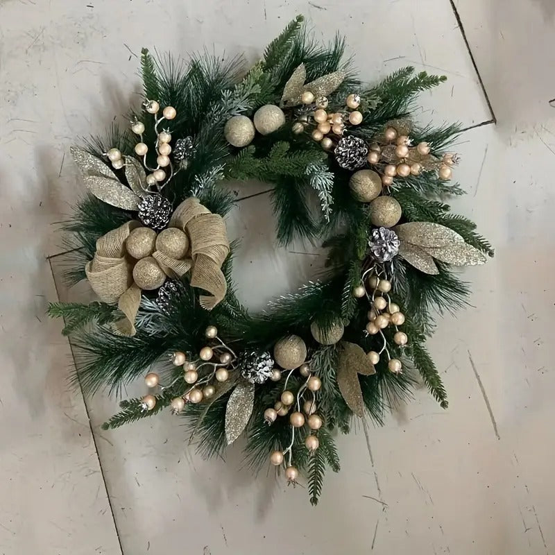 Silver Frost Christmas Wreath with Pine Branches-2
