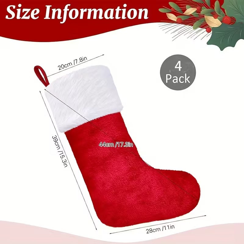 Classic Christmas Stockings Polyester Velvet Tube Socks (4pc)-4