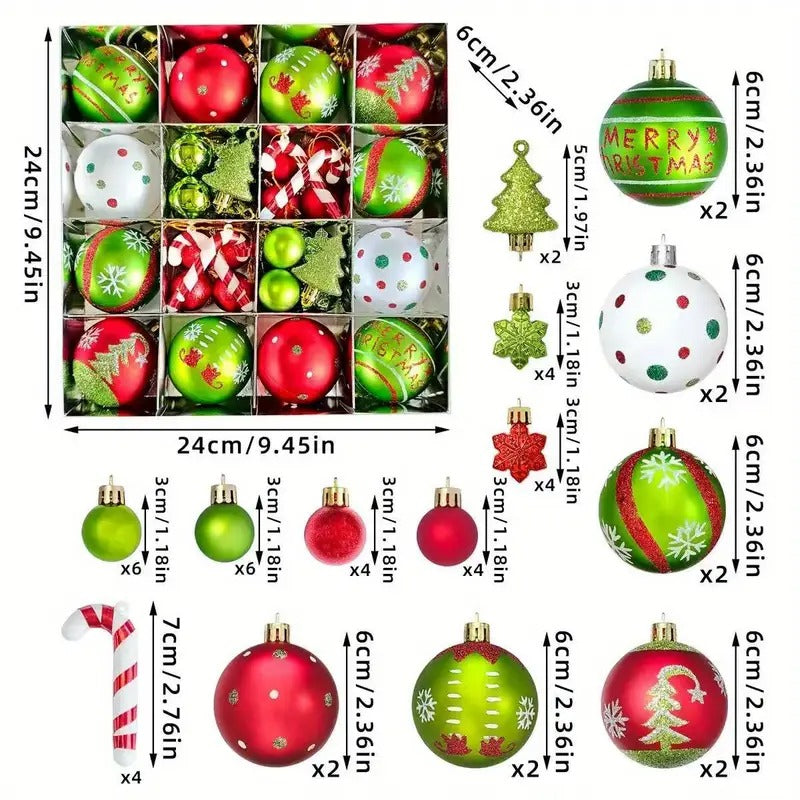 Christmas Ball Decoration Set Red Green White (46pcs)-3