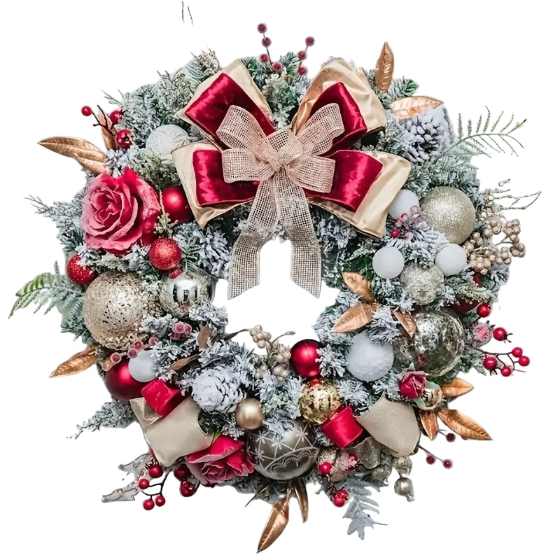 Red and Gold Christmas Wreath with Glittering Bow-0