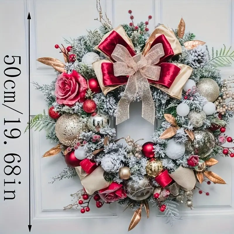 Red and Gold Christmas Wreath with Glittering Bow-1