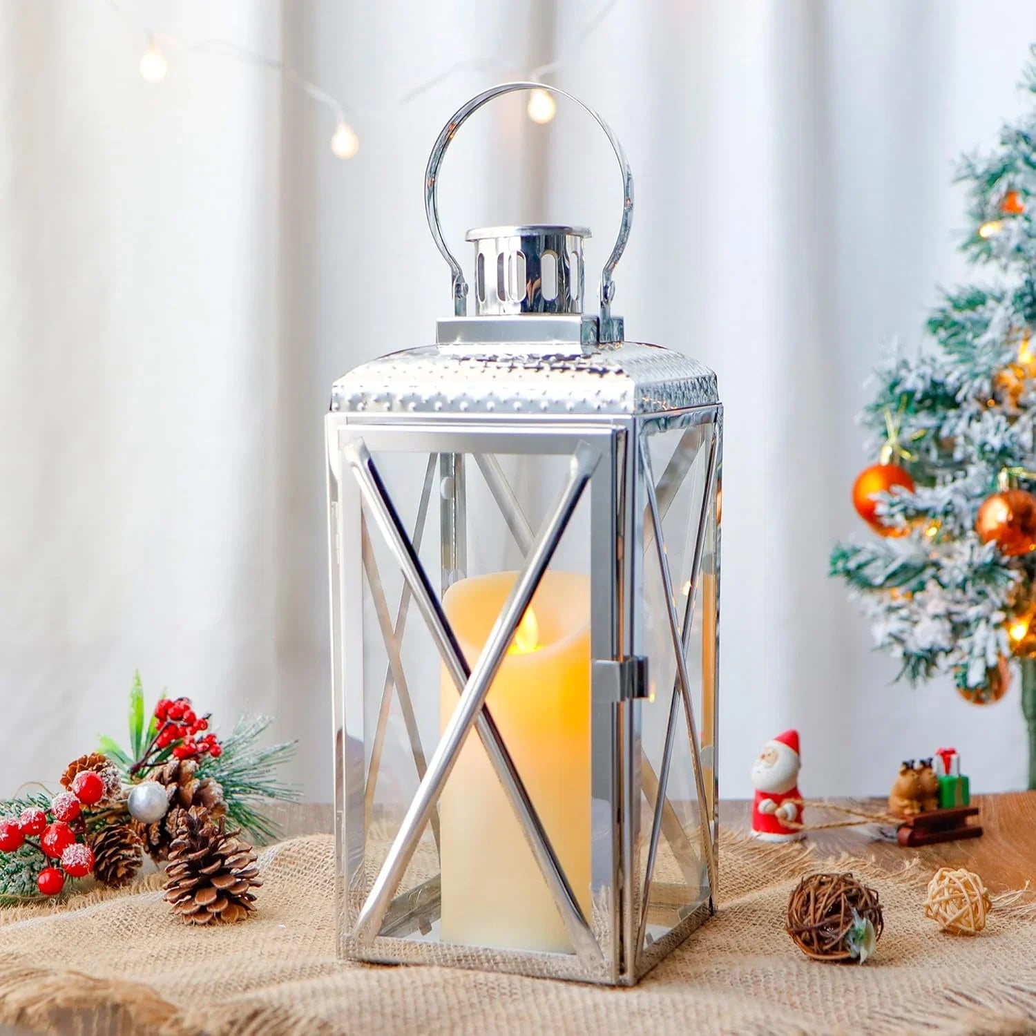 14" H Square Stainless Steel Lantern-4