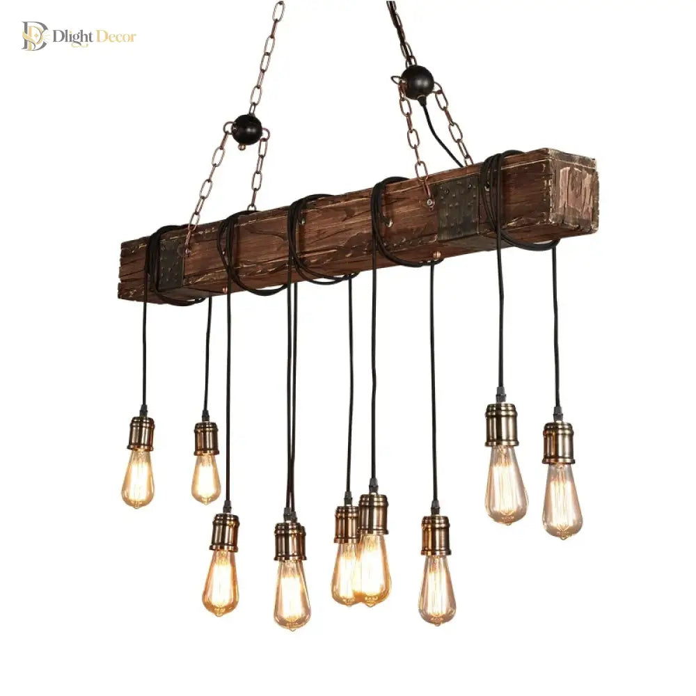 Industrial Vintage Wood Chandelier | Dining Room Lighting