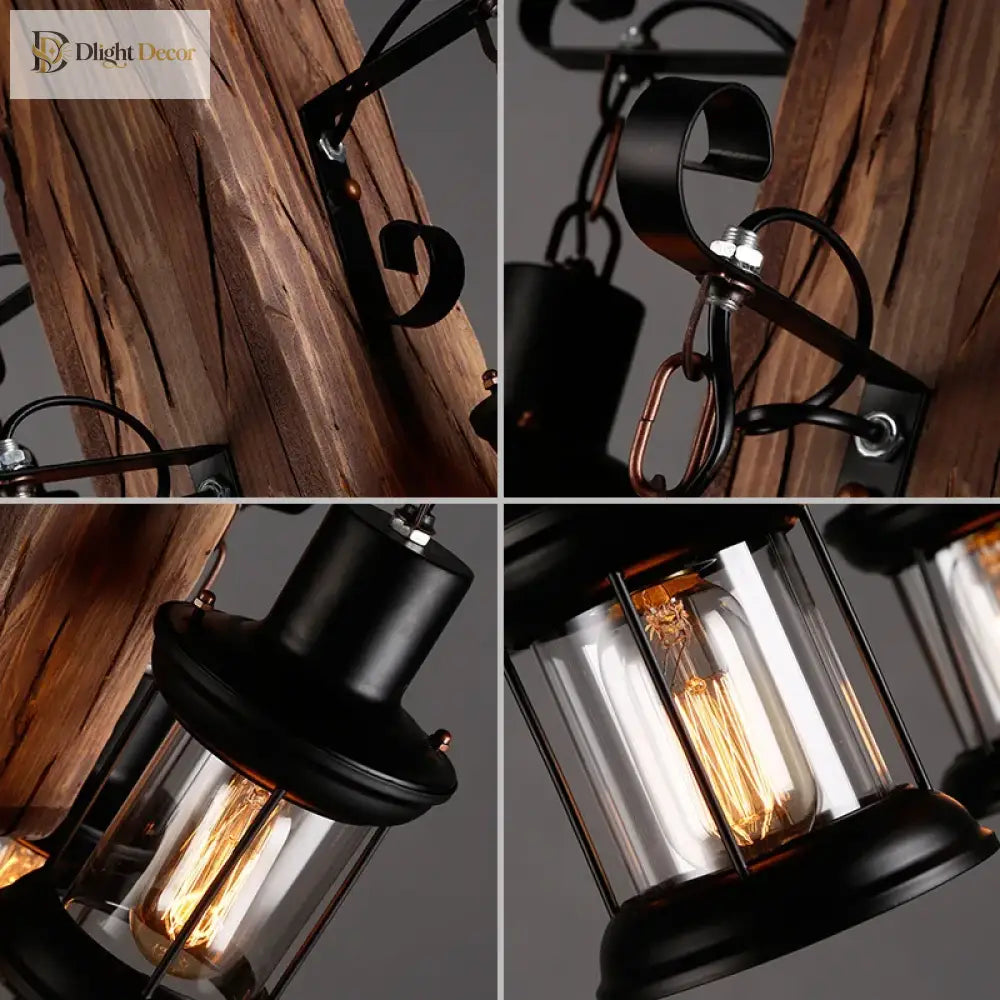 Industrial Vintage Wood Chandelier | Dining Room Lighting