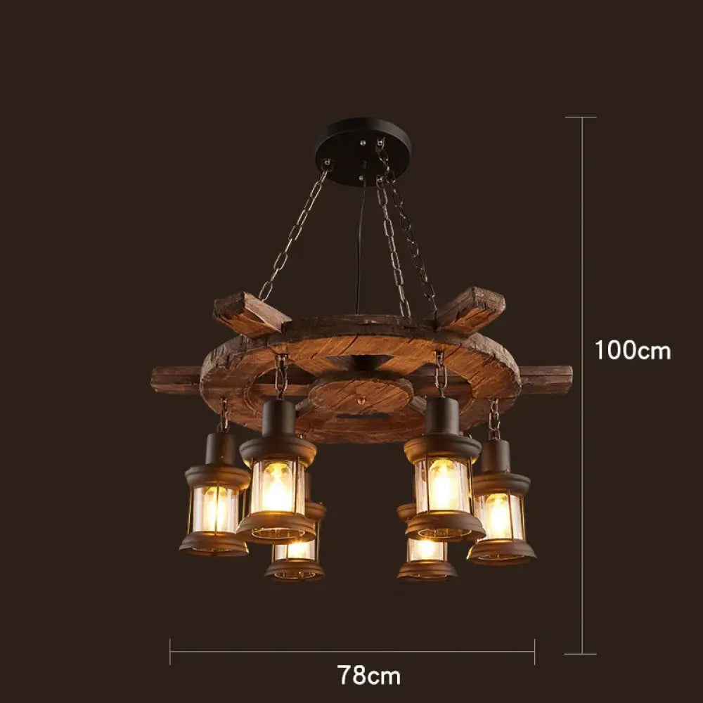 Industrial Vintage Wood Chandelier | Dining Room Lighting