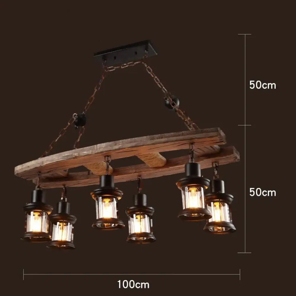 Industrial Vintage Wood Chandelier | Dining Room Lighting