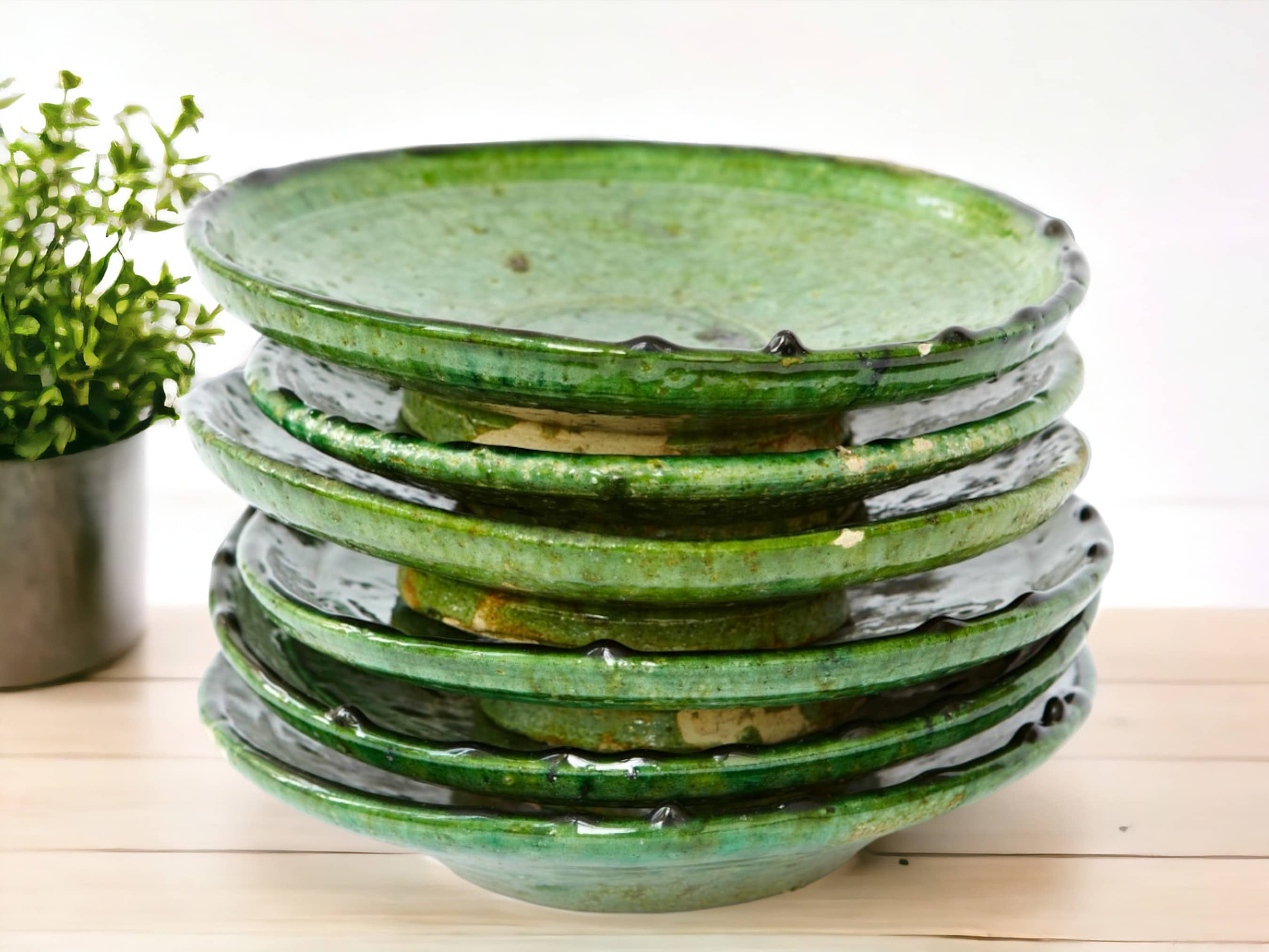 Discover Authentic Tamegroute Green Glazed Pottery: Set of 6 Plates-0