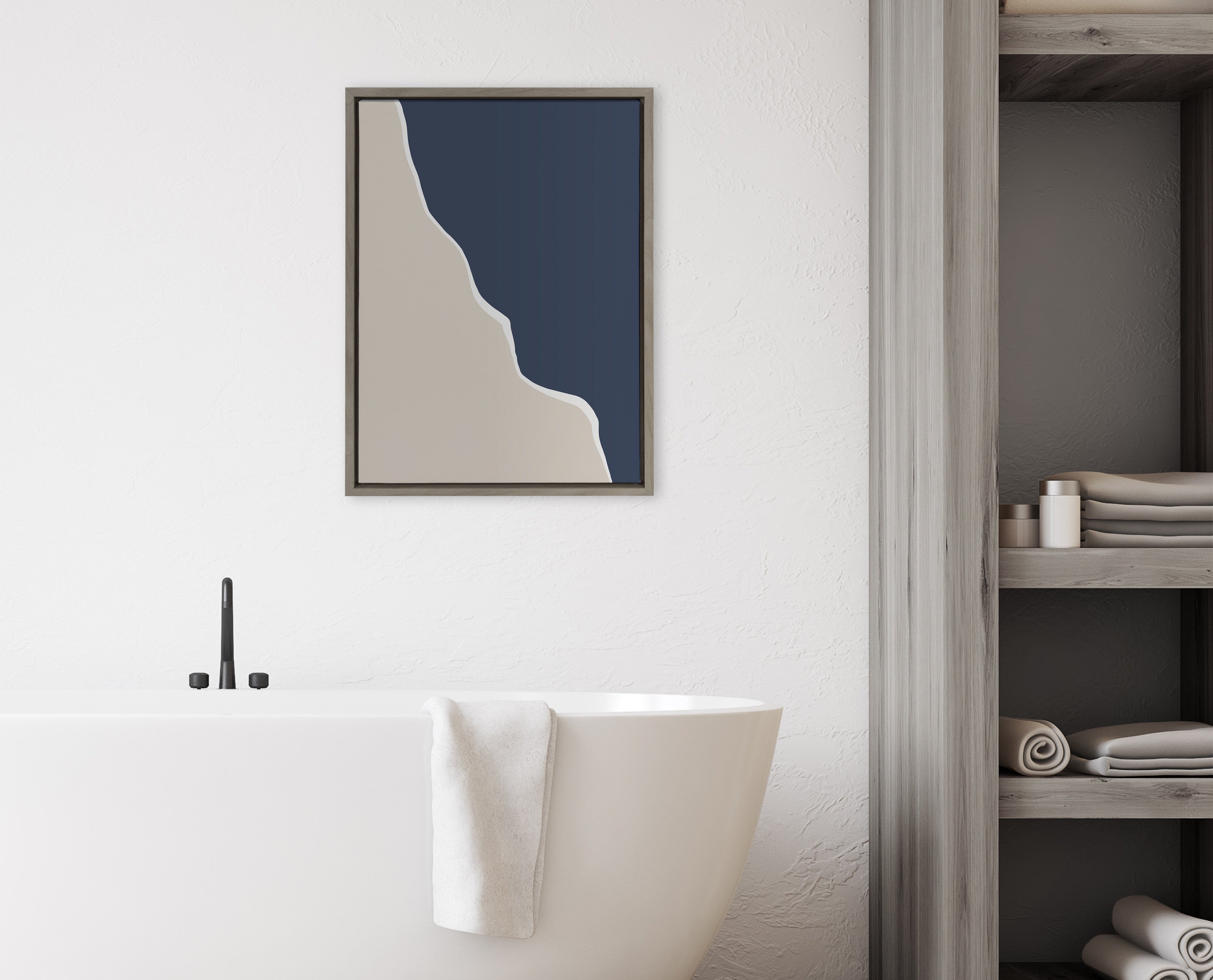 Sylvie Ocean and Beach Abstract Landscape Framed Canvas by The Creative Bunch Studio