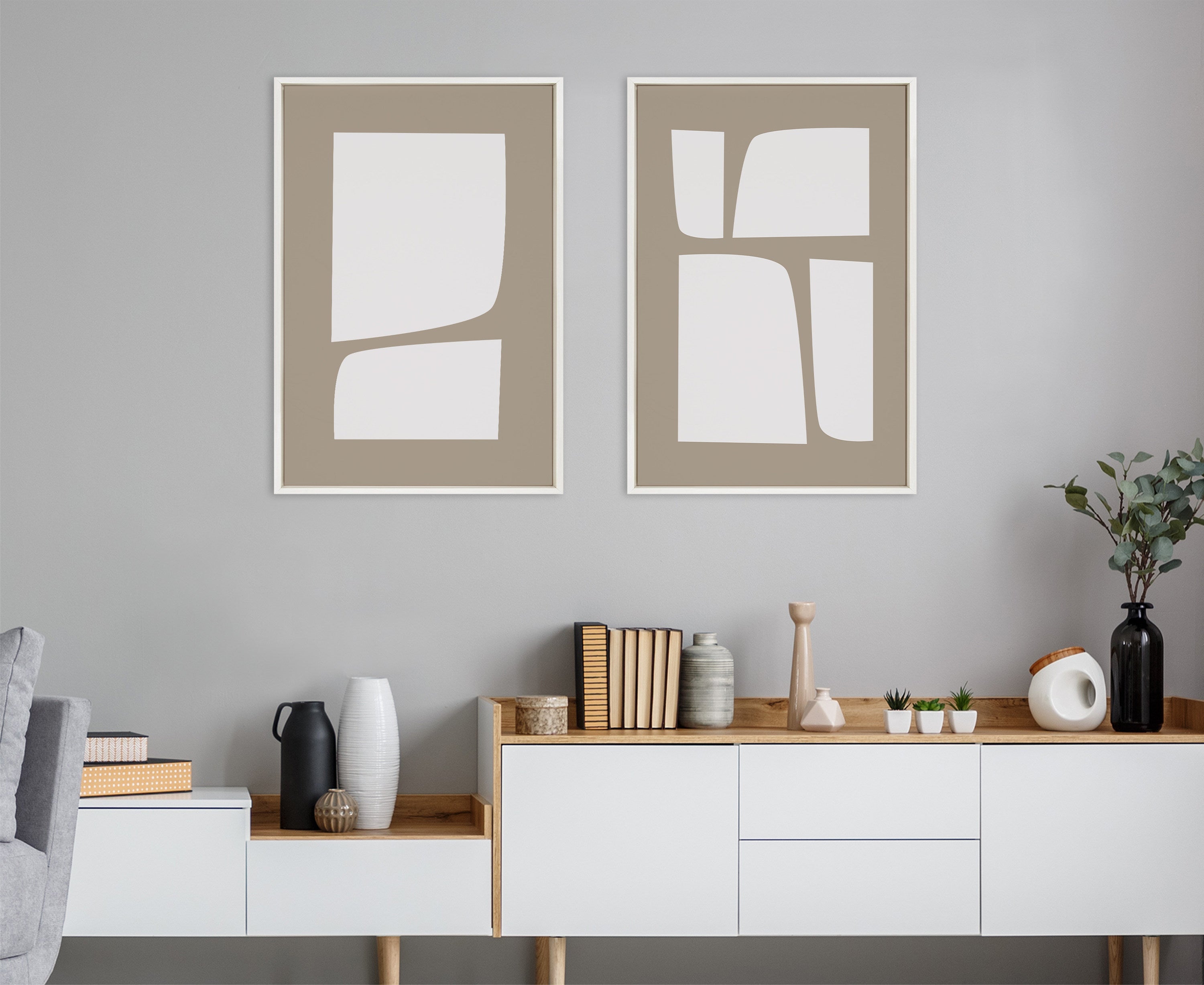 Sylvie Neutral Abstract Aztec Shapes Framed Canvas Art Set by The Creative Bunch Studio