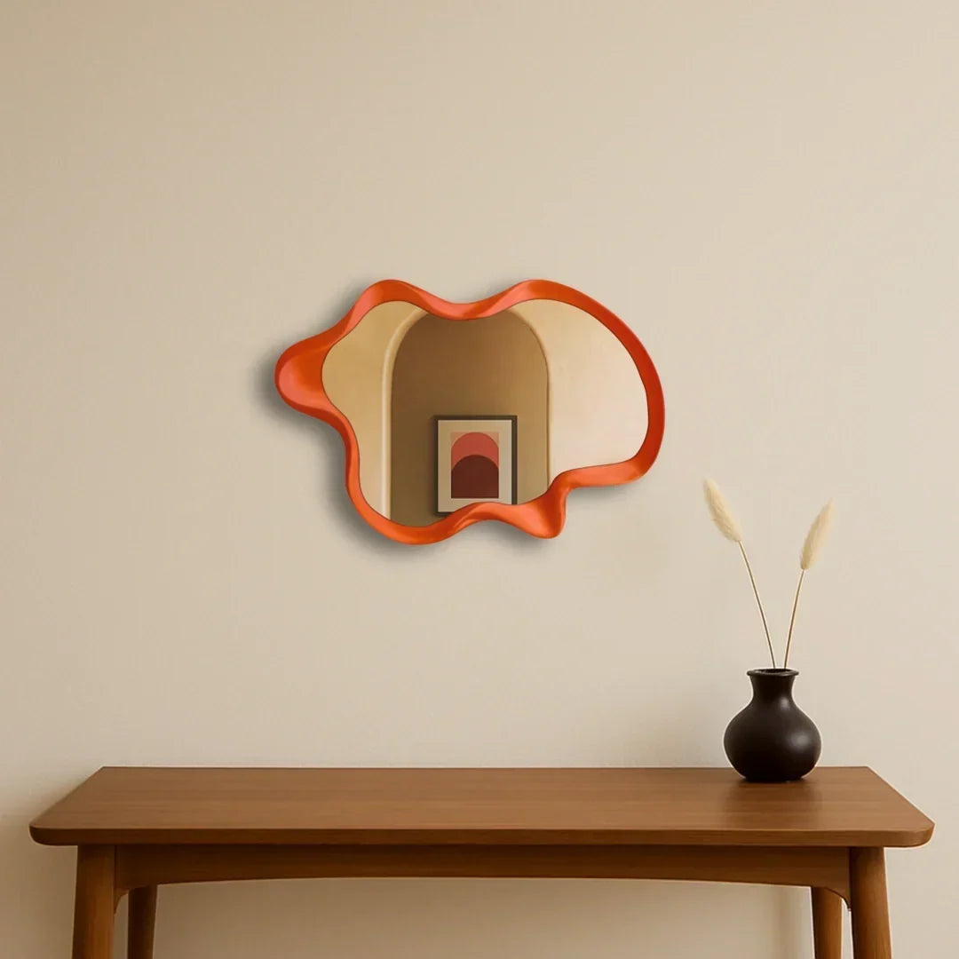 Wavy Wood Frame Wall Mirror with 3D Carved Border | Versatile Hanging for Any Room