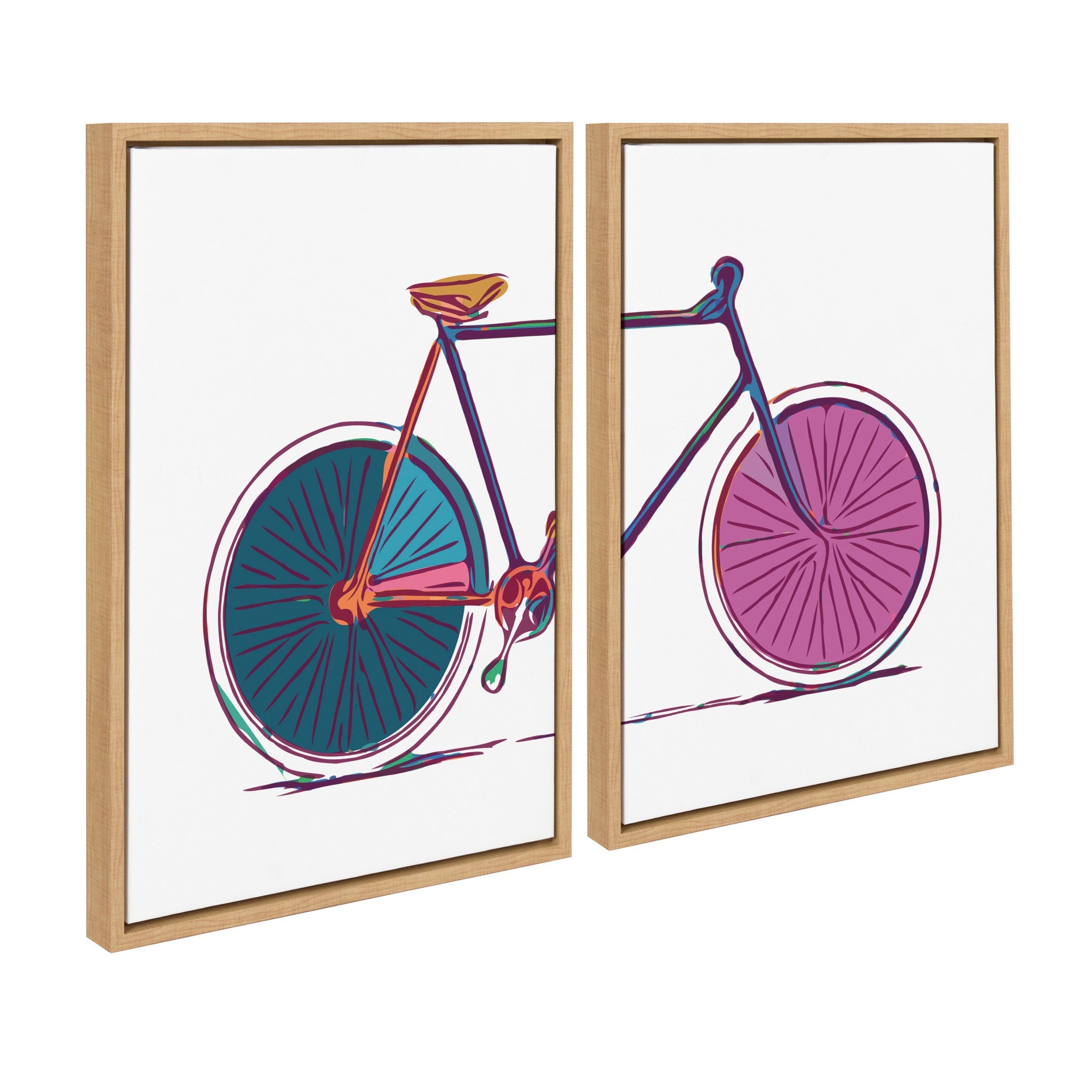 Sylvie Colorful Bike Left and Right Framed Canvas Set by Apricot and Birch