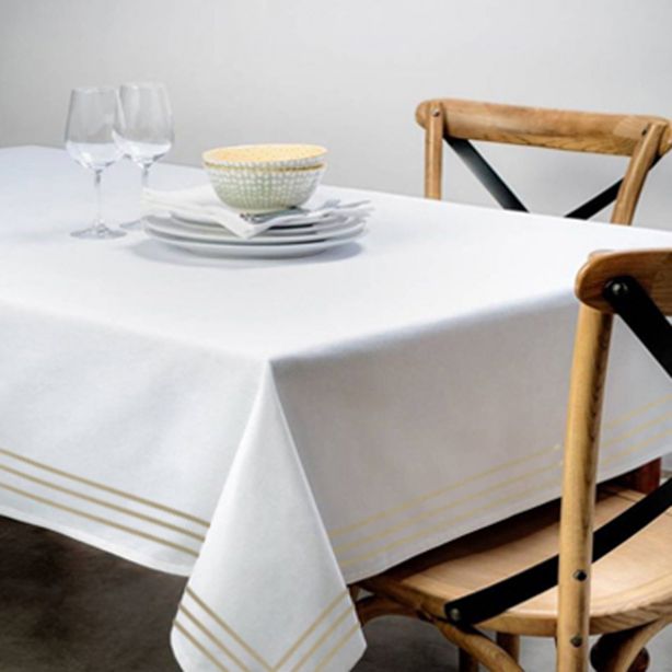 Triple Embroidery Border Sateen Poly Cotton Solid Table Cloth