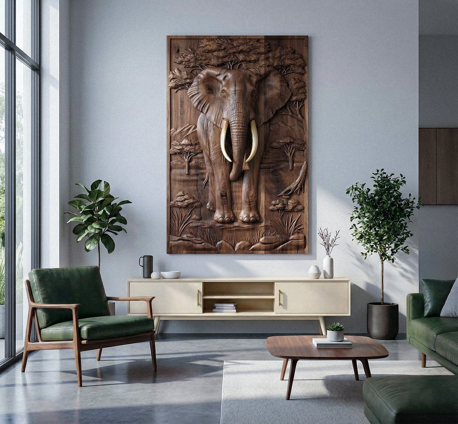 Majestic African Elephant 3D Relief Wood Wall Art