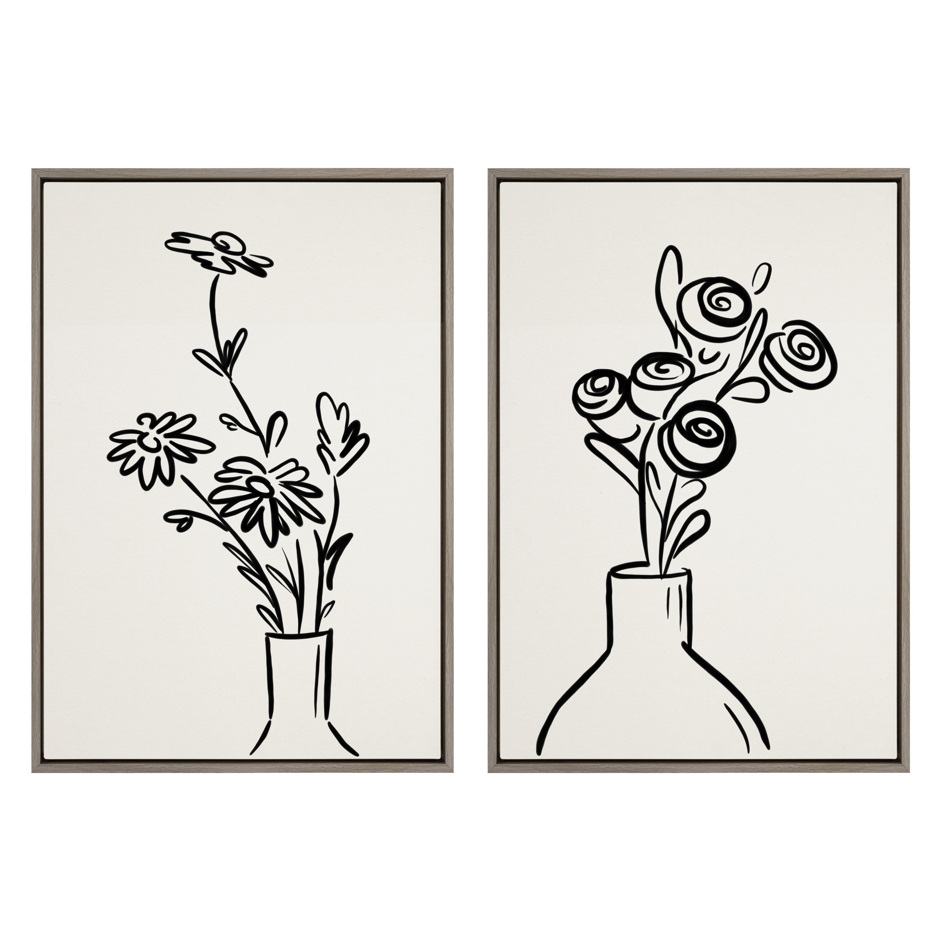 Sylvie Still Life Flowers in Vase Framed Canvas Set by The Creative Bunch Studio