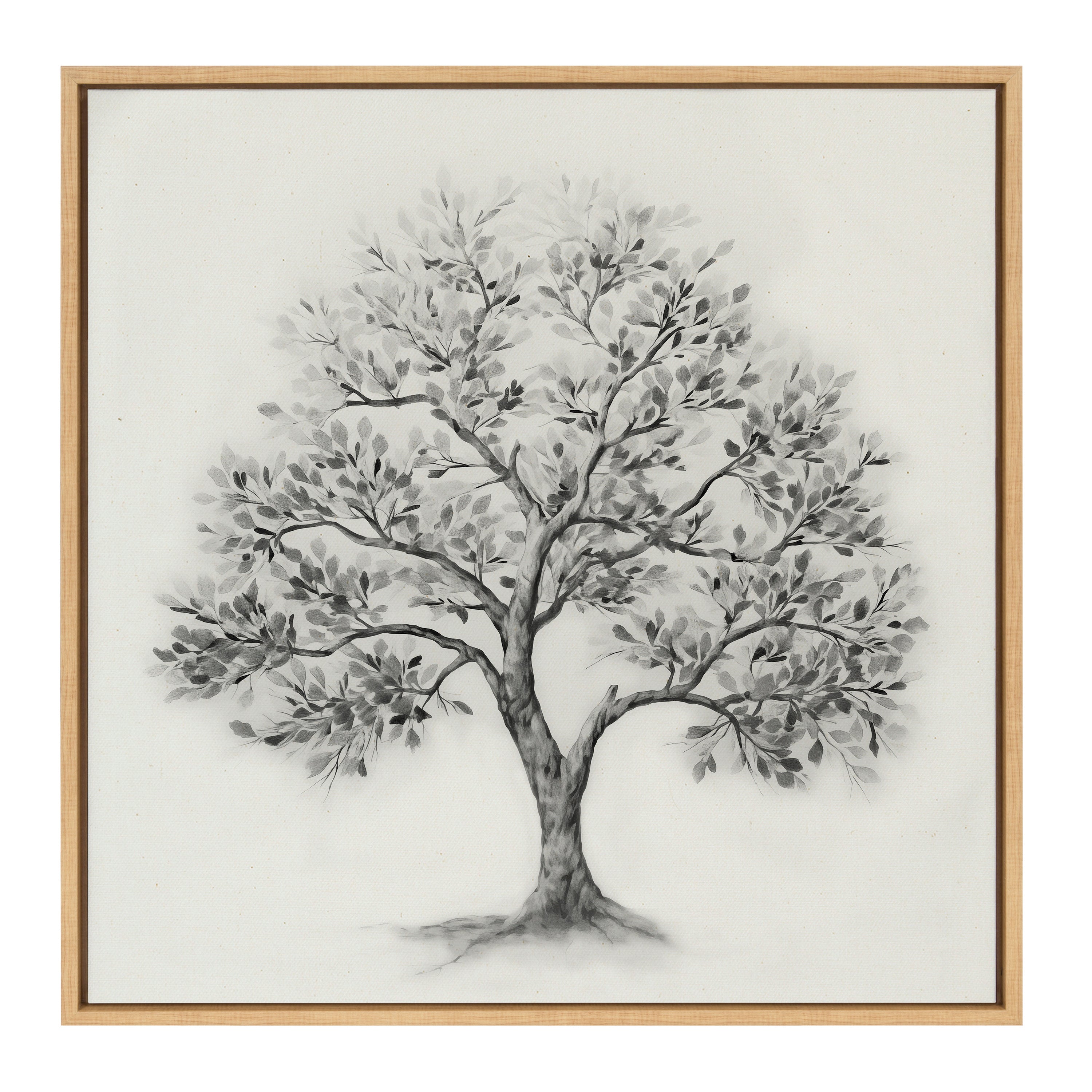 Sylvie Traditional Tree Linen Textured Framed Canvas by The Creative Bunch Studio