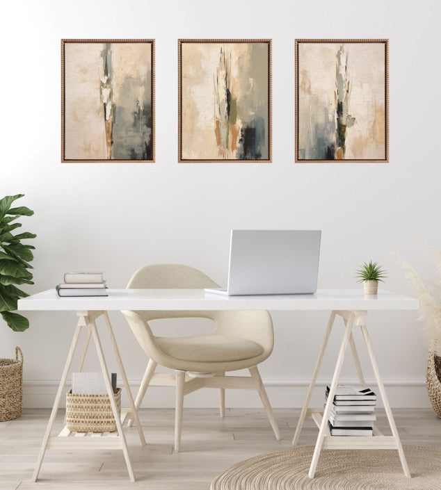 Sylvie Abstract Tall Cactus Muted Colors Framed Canvas Art Set by The Creative Bunch Studio