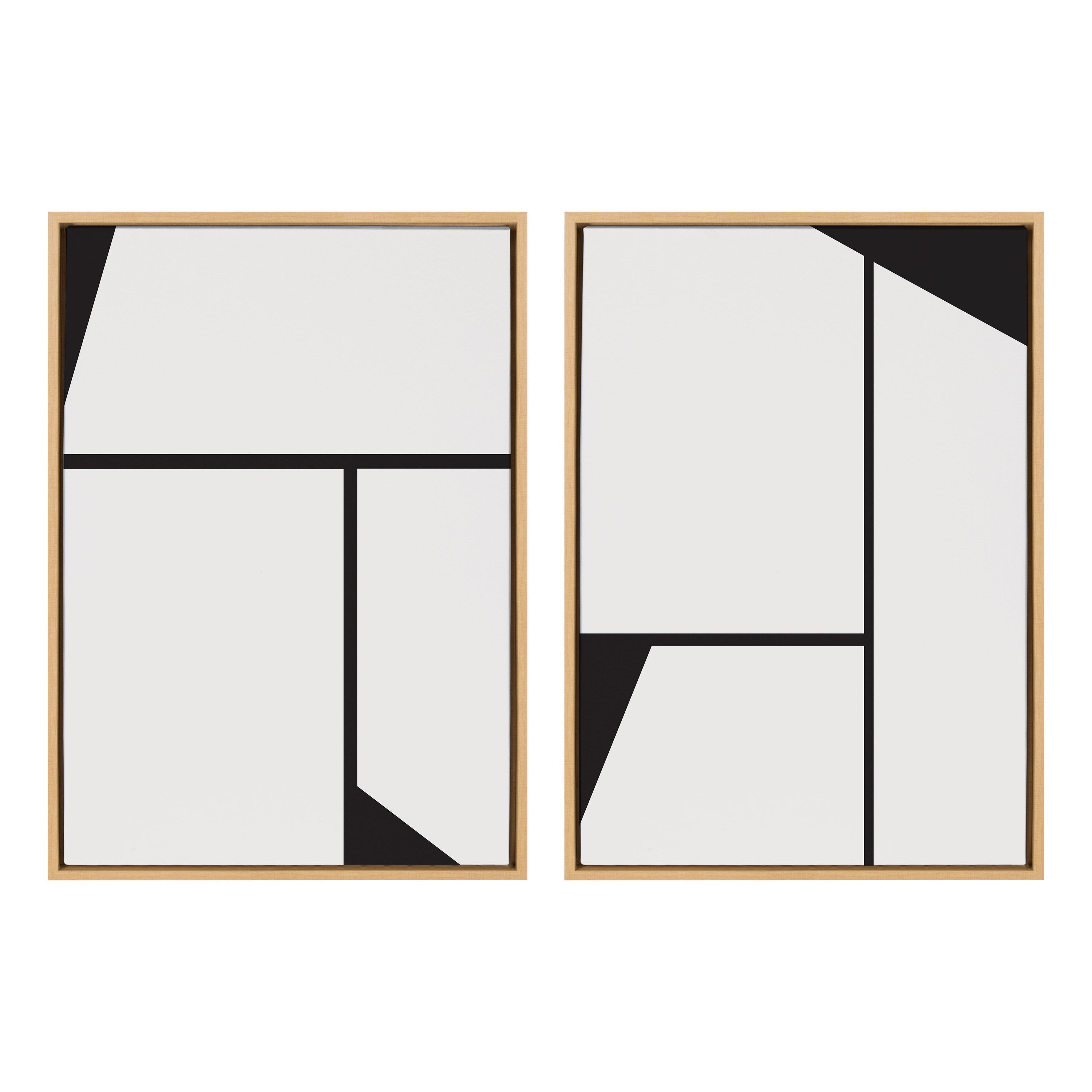 Sylvie Sleek Luxe Minimalist Black and White Abstract Framed Canvas Art Set by The Creative Bunch Studio