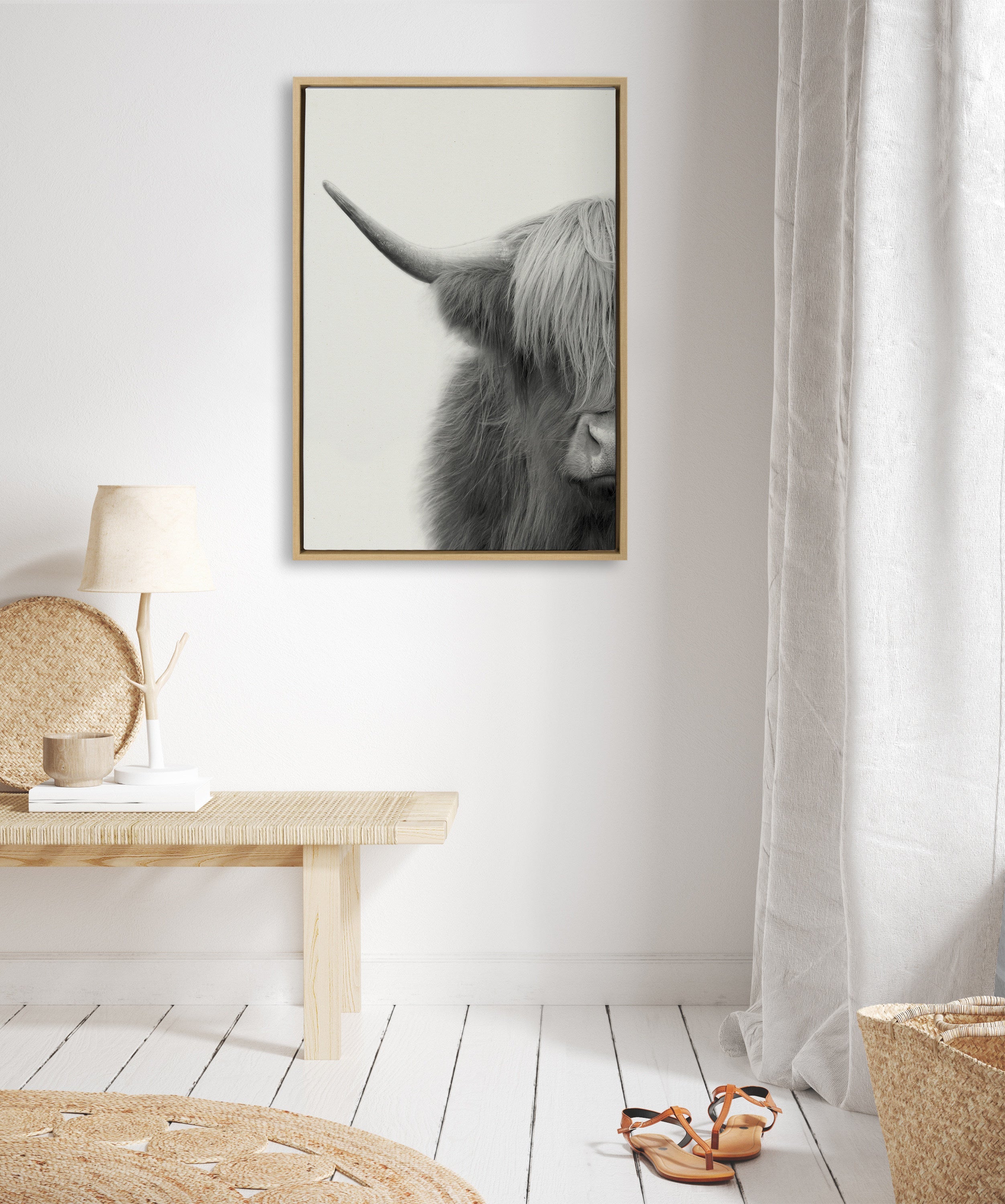 Sylvie Hey Dude Highland Cow Crop Framed Canvas by The Creative Bunch Studio