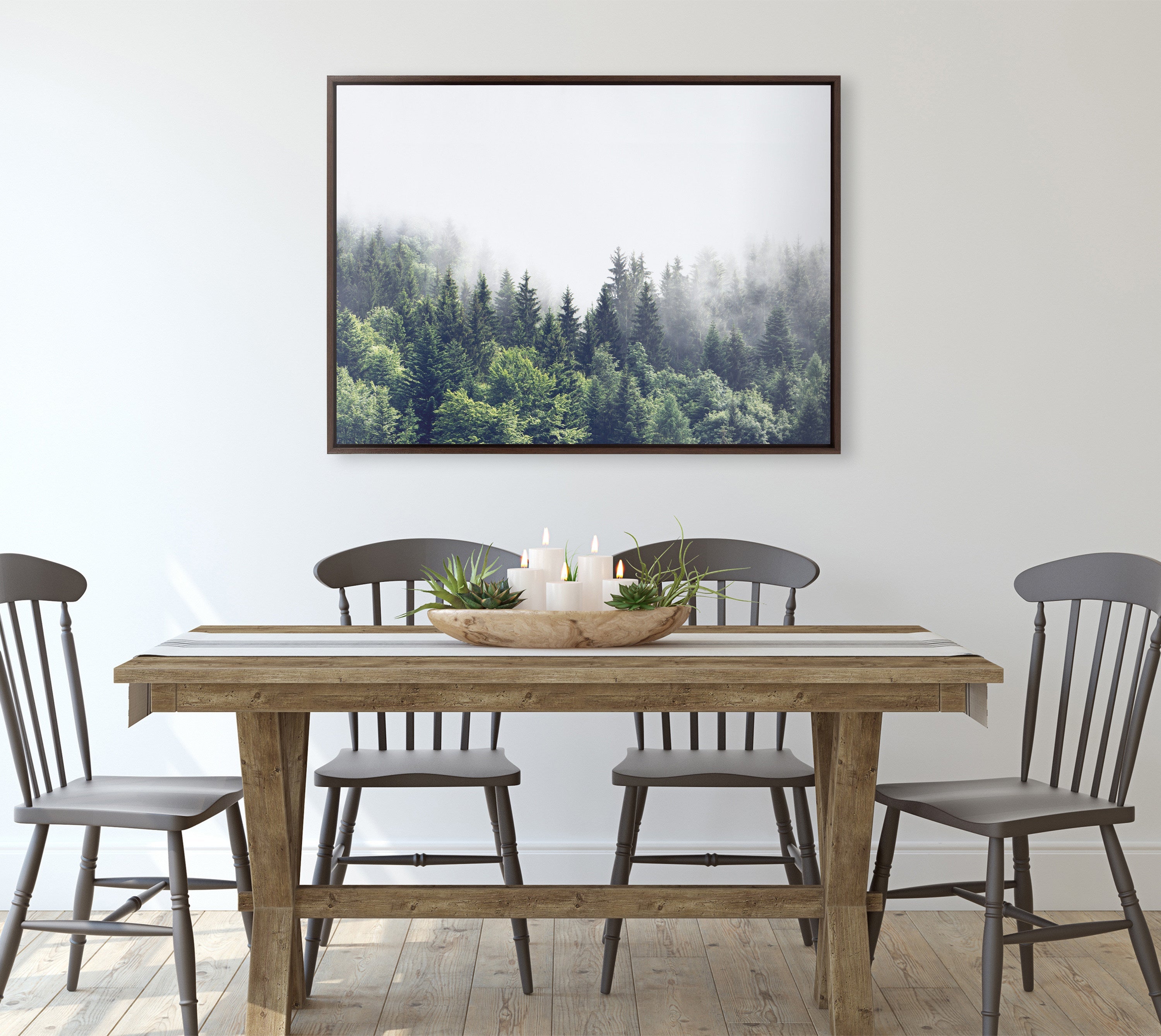 Sylvie Lush Green Forest On A Foggy Day Framed Canvas by The Creative Bunch Studio