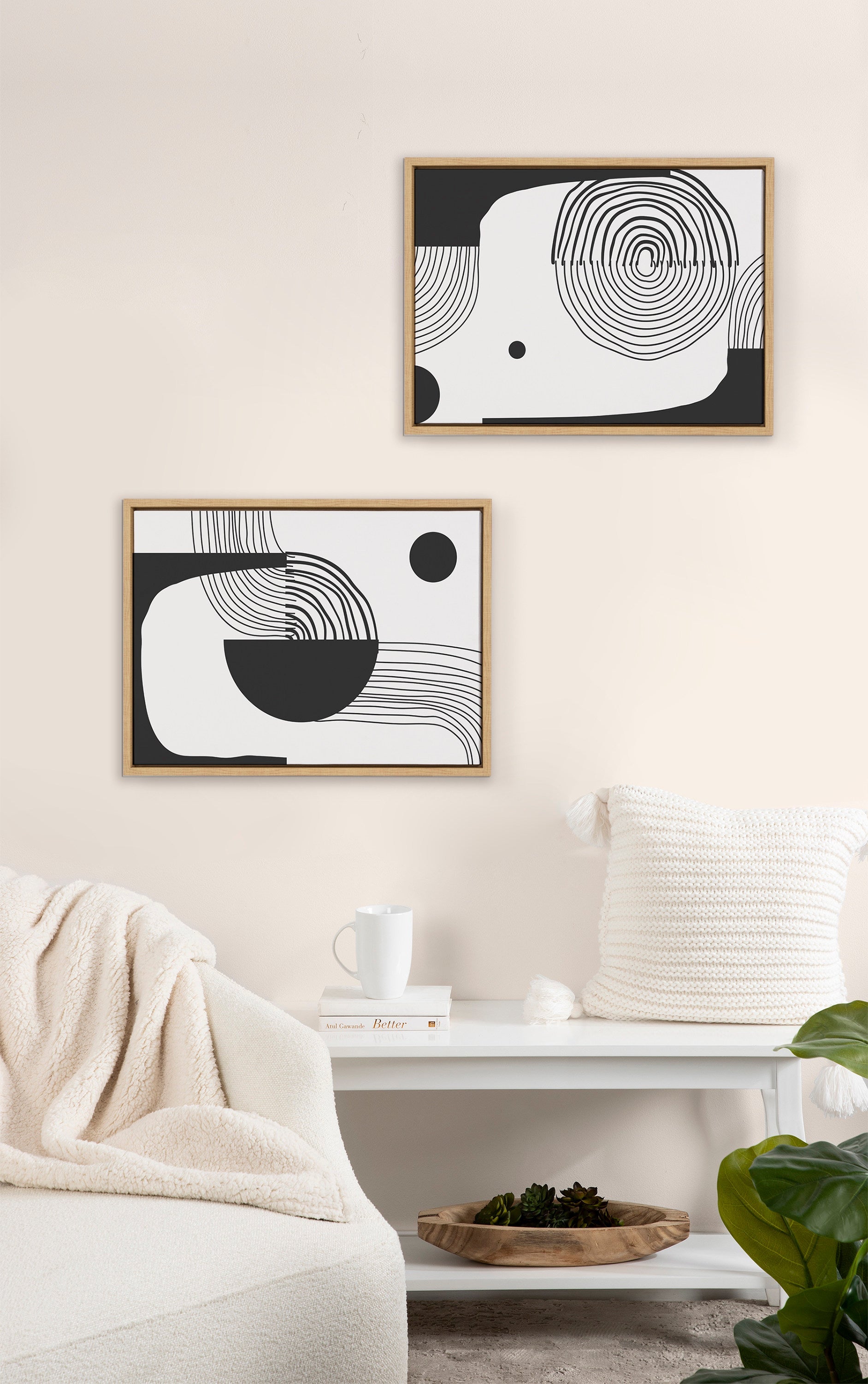 Sylvie Abstract Minimal A and B Framed Canvas by The Creative Bunch Studio