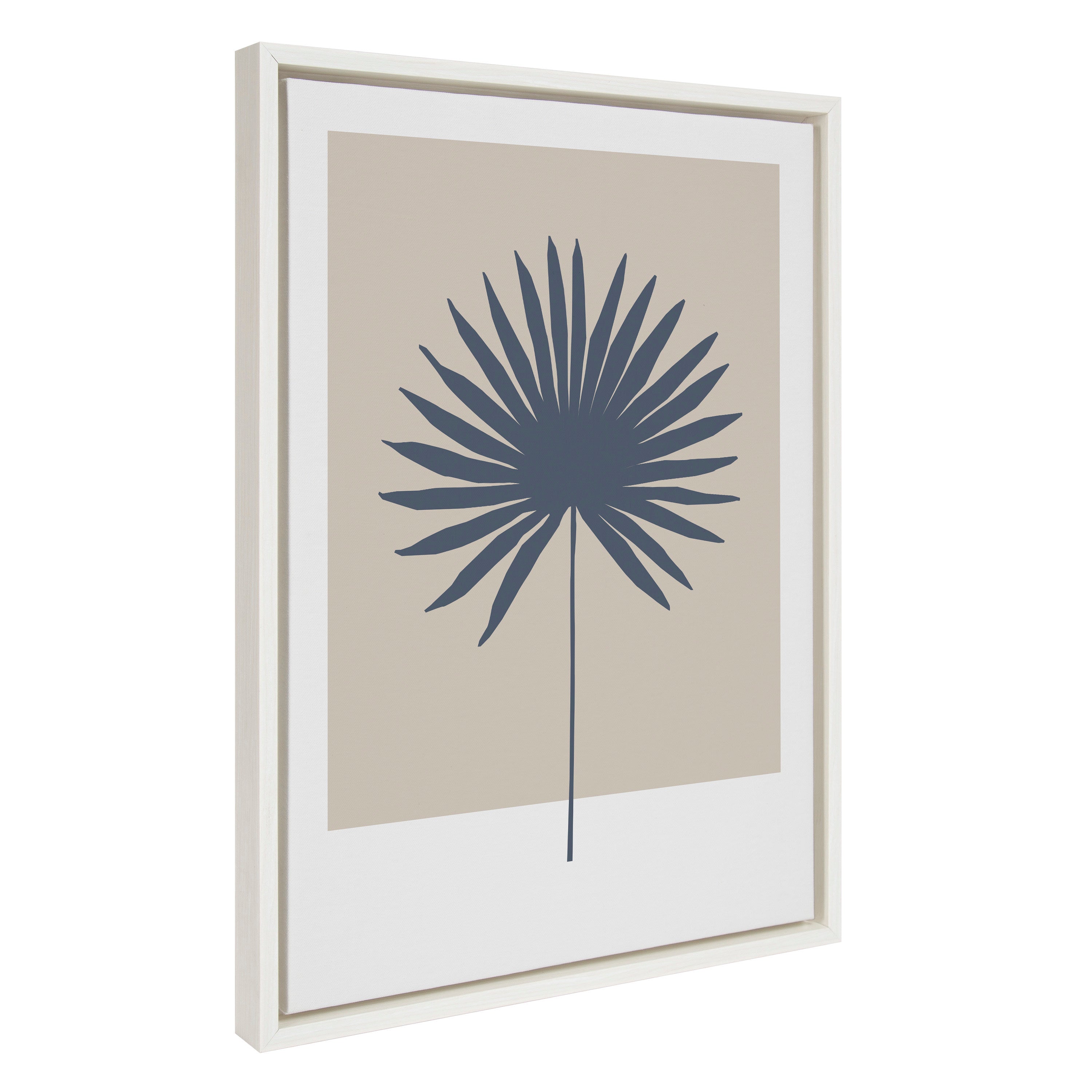 Sylvie Muted Tan and Blue Colorblock Botanical Palm Framed Canvas by The Creative Bunch Studio