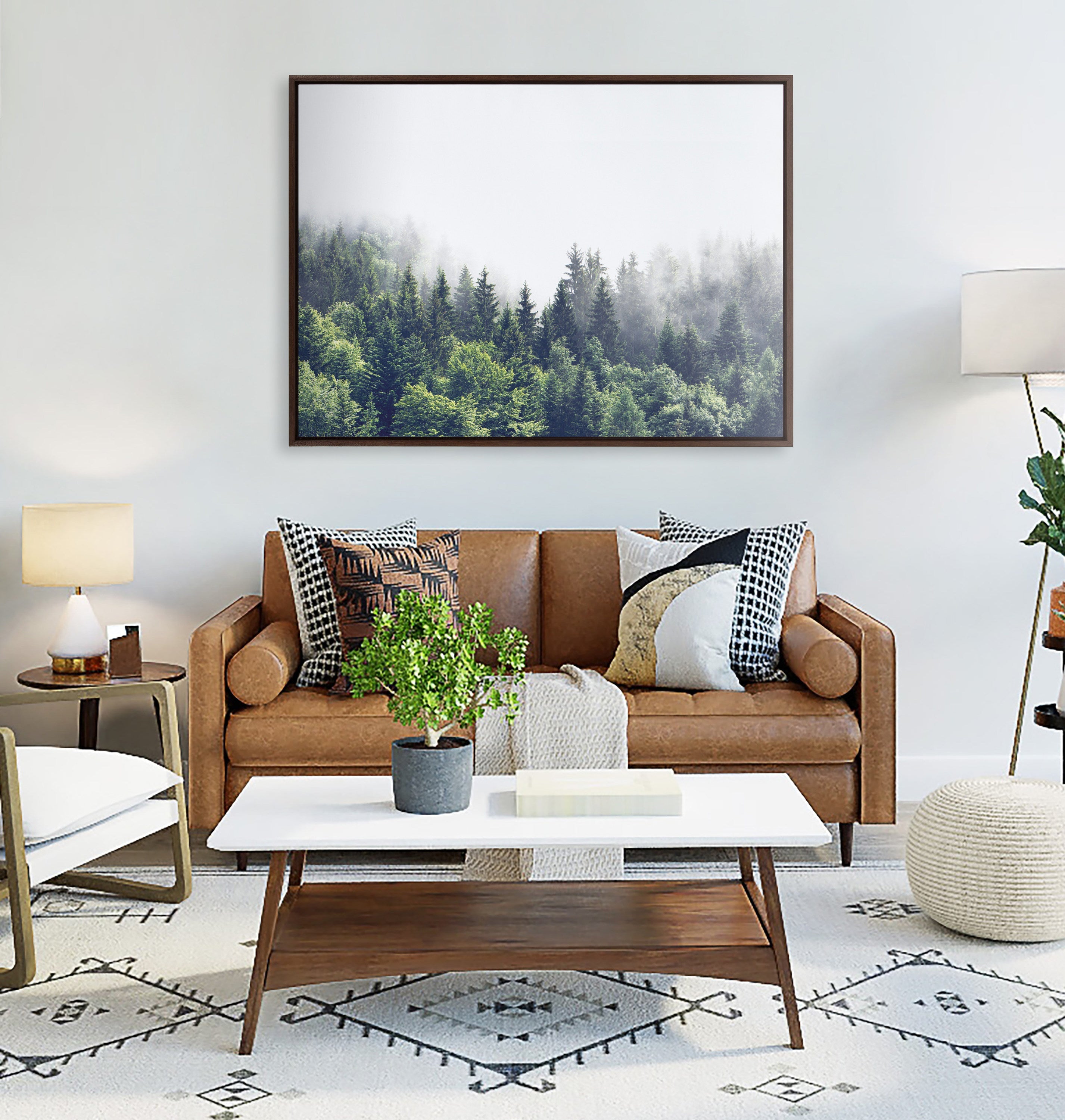 Sylvie Lush Green Forest On A Foggy Day Framed Canvas by The Creative Bunch Studio