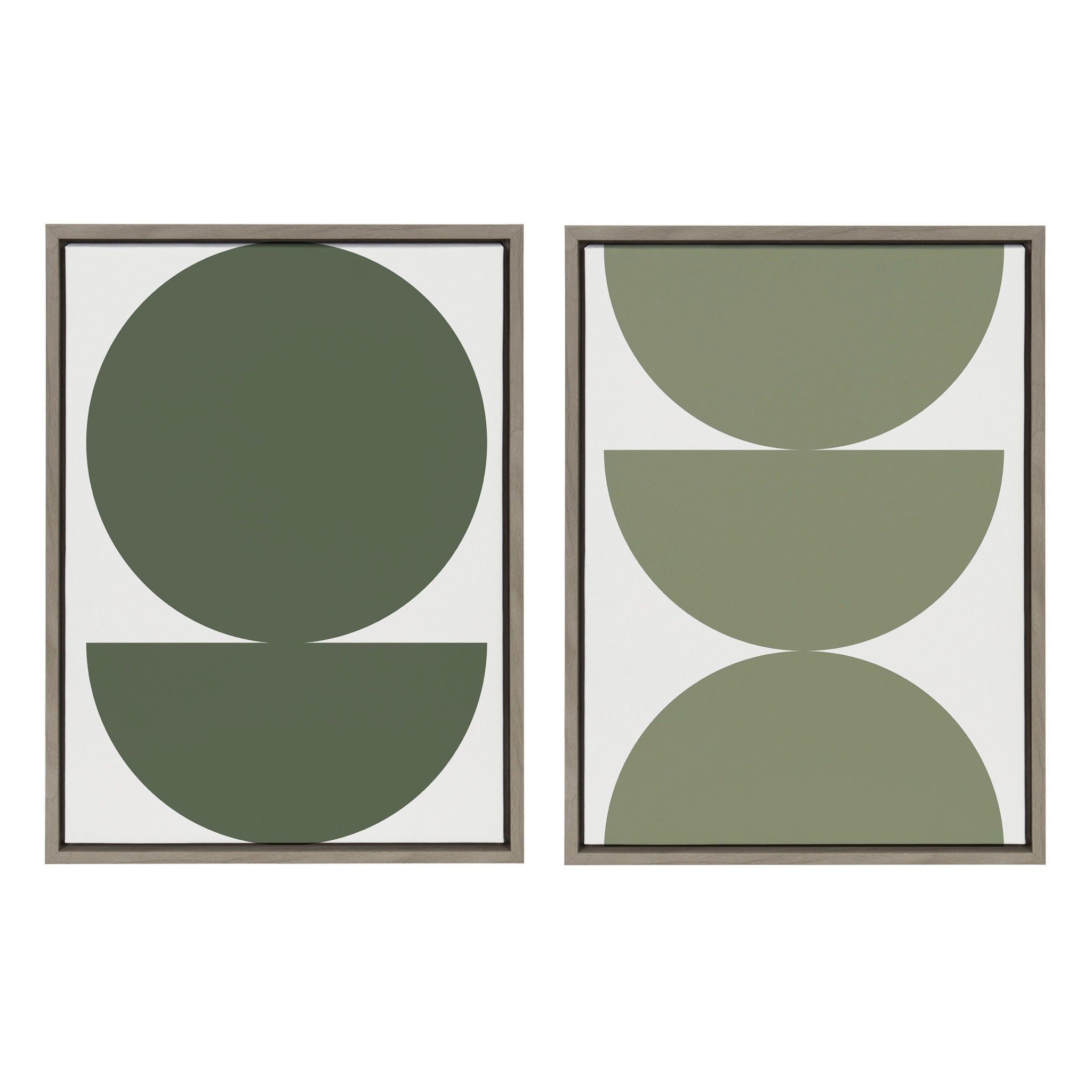 Sylvie Earthy Boho Geometric 1 Olive Green and Earthy Boho Geometric 2 Sage Green Framed Canvas by The Creative Bunch Studio