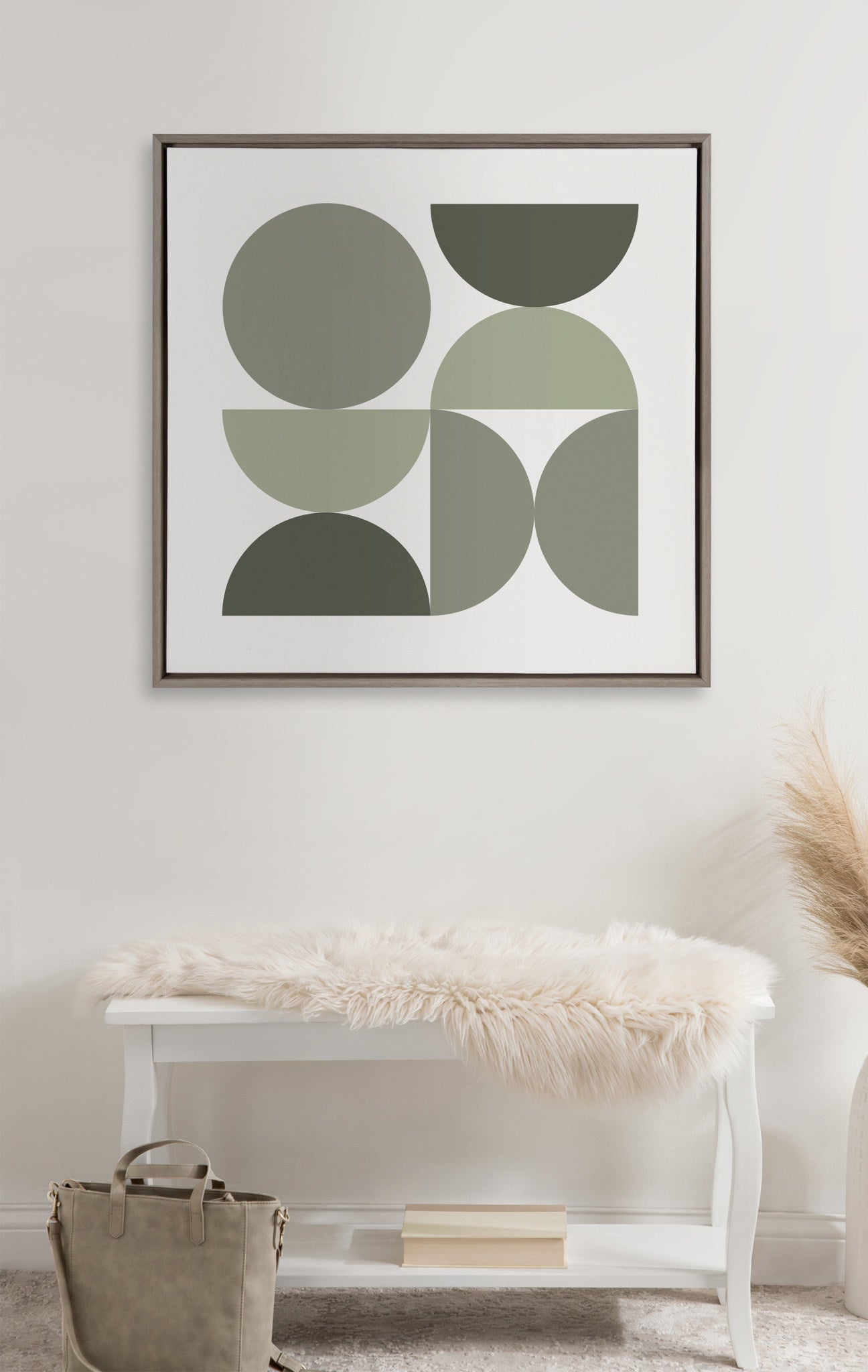 Sylvie Bold Vintage Geometric Nourishing Greens Framed Canvas by The Creative Bunch Studio