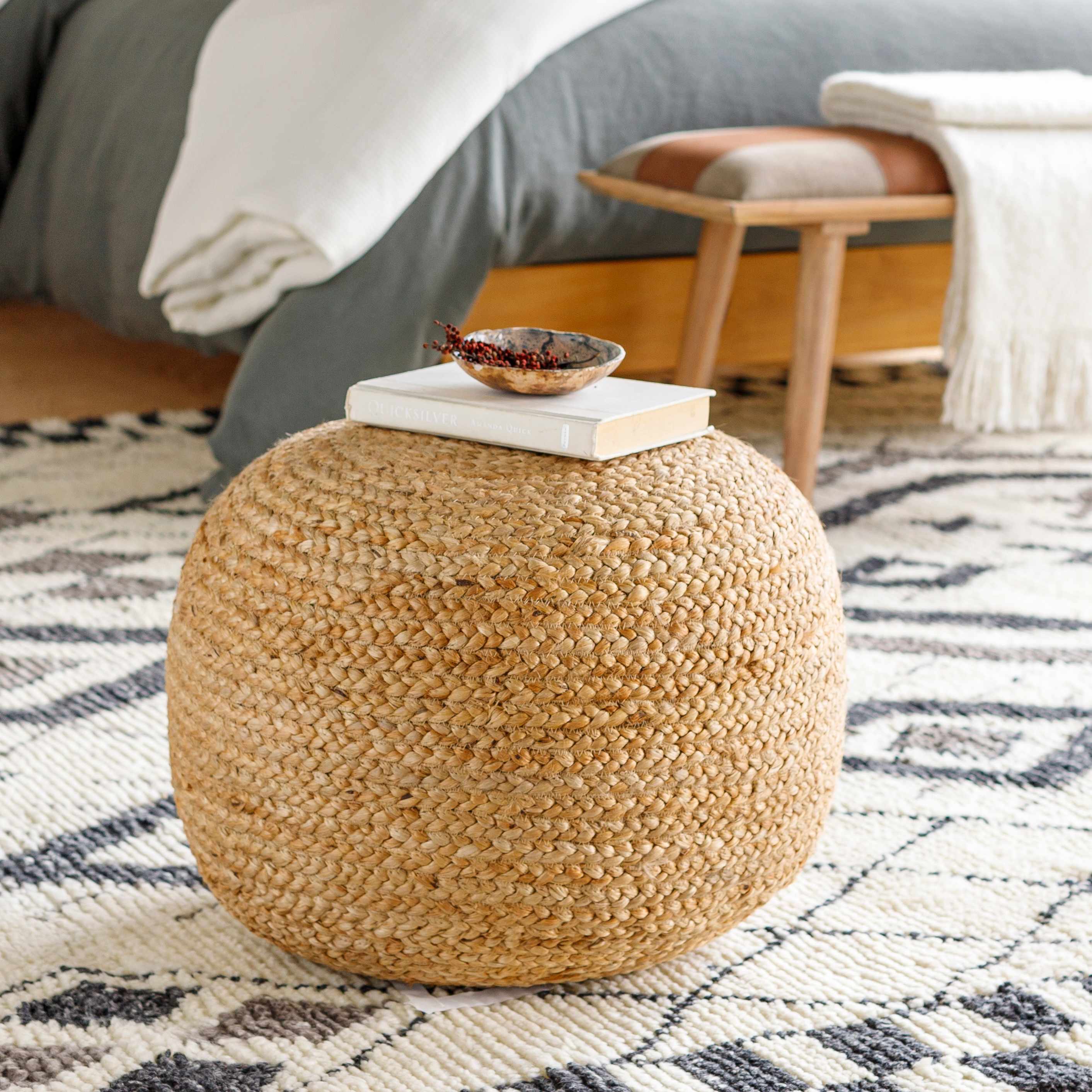 Kaumakani Knitted Jute Round Pouf-0
