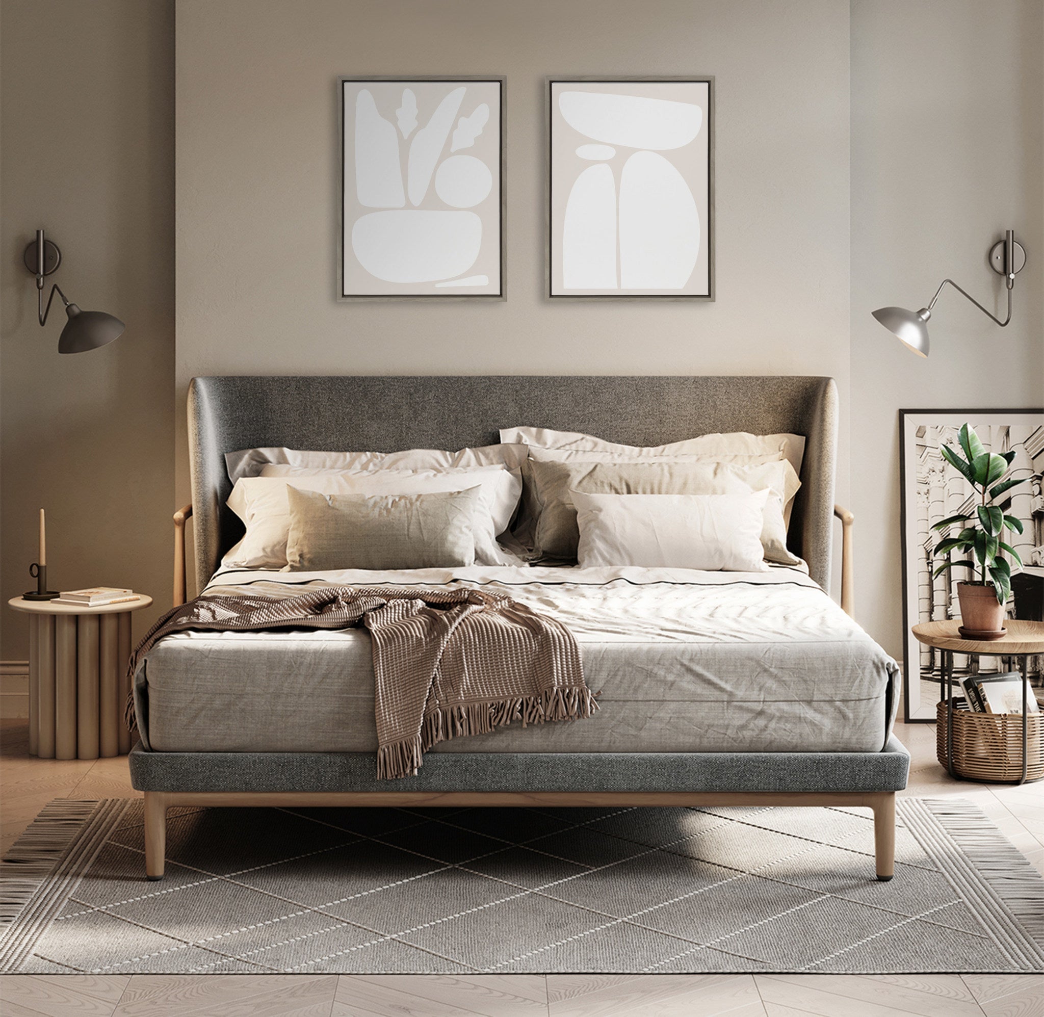 Sylvie Zen Botanical Rock Neutral Framed Canvas Set by The Creative Bunch Studio