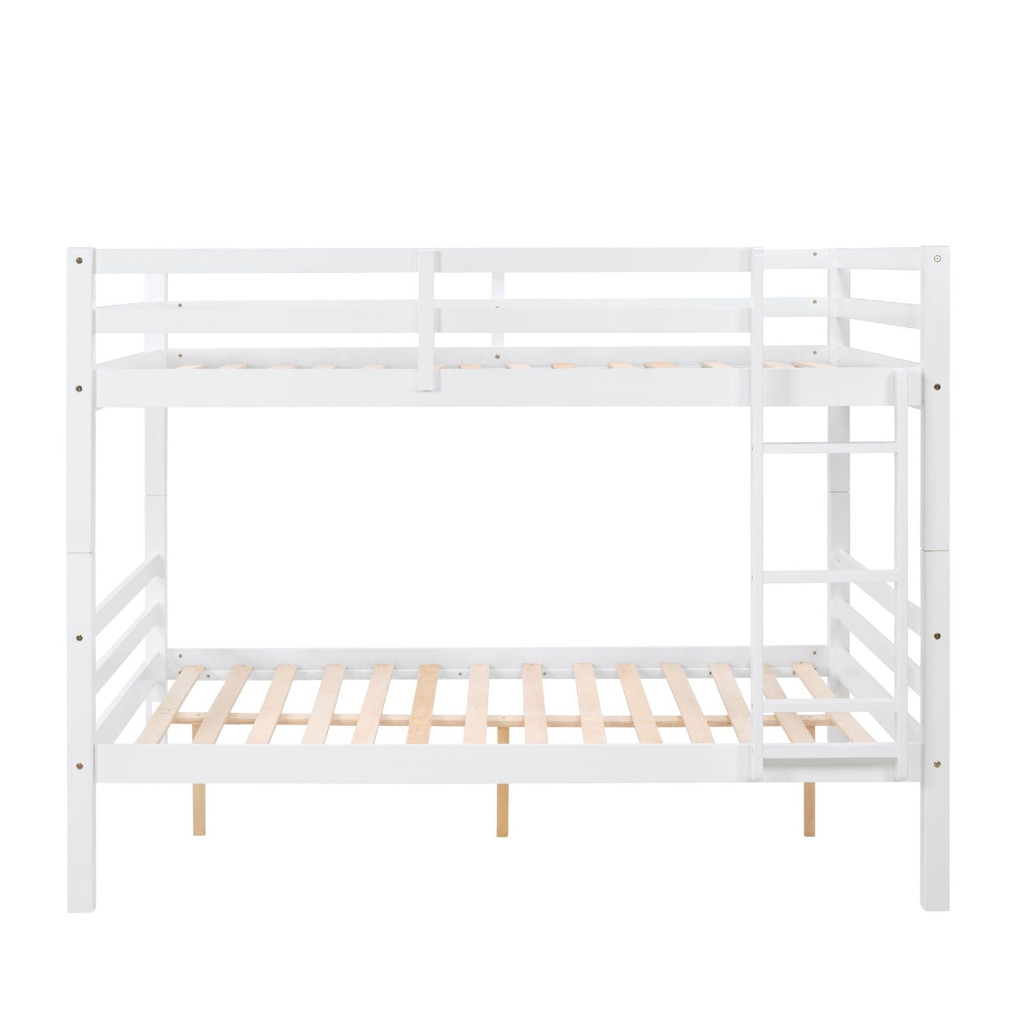 Kids Shared Room Full Over Full Wood Bunk Bed with High Guardrail Ladder White | Just Better Bunk Beds