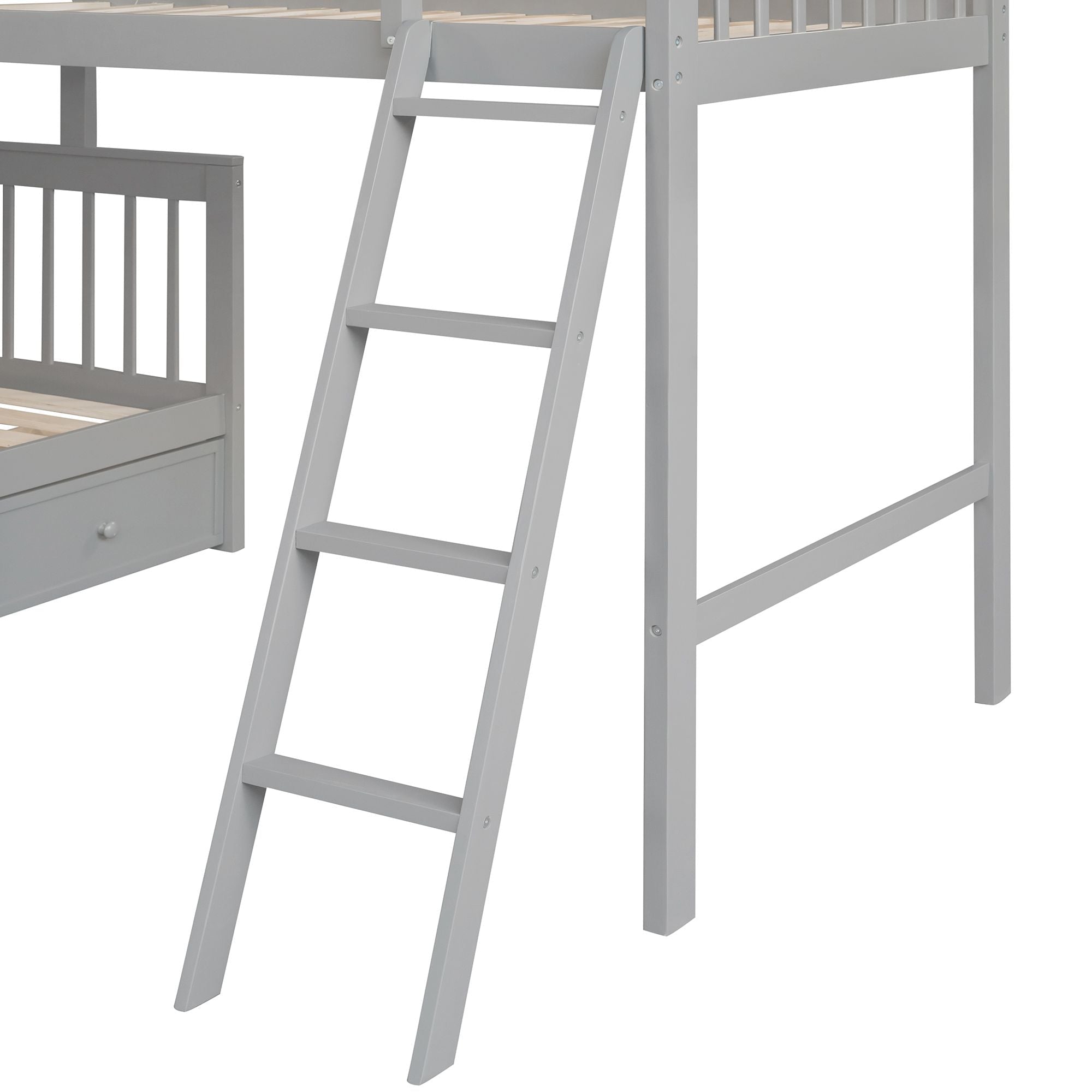 Kids Shared Room Twin Over Full L-Shaped Wood Bunk Bed with Storage Drawers and Staircase, Gray | Just Better Bunk Beds