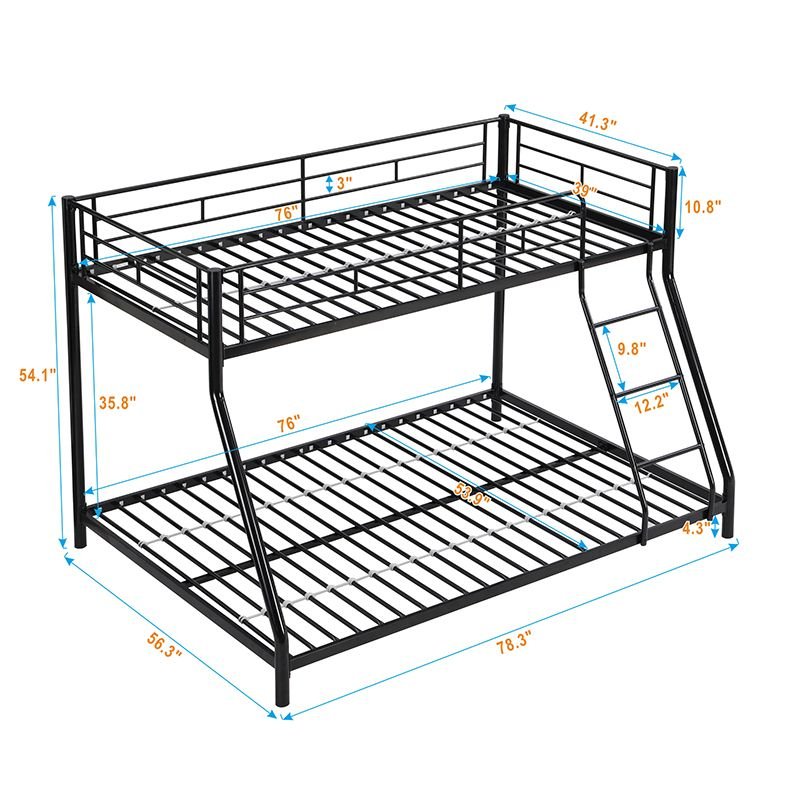 Kids Shared Room Twin Over Full Metal Bunk Bed with Ladder, Black | Just Better Bunk Beds