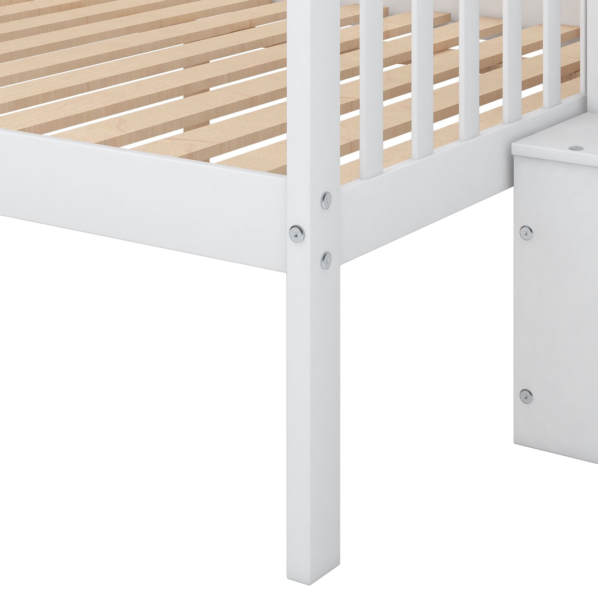 Kids Shared Room Twin over Full Stairway Bunk Bed with Storage Drawers, White Pine Wood | Just Better Bunk Beds