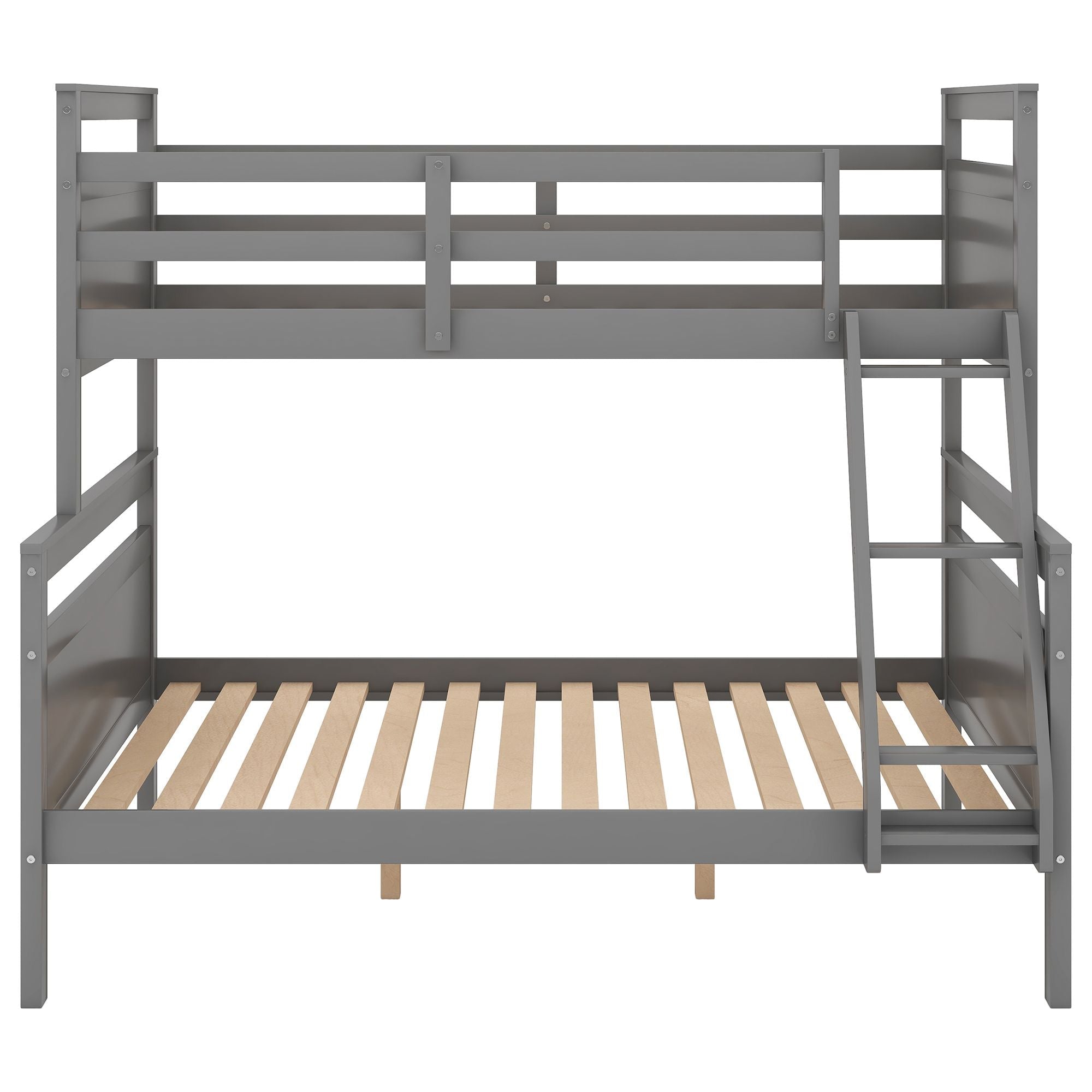 Kids Shared Room Twin Over Full Wood Bunk Bed with Ladder and Safety Guardrail, Gray | Just Better Bunk Beds