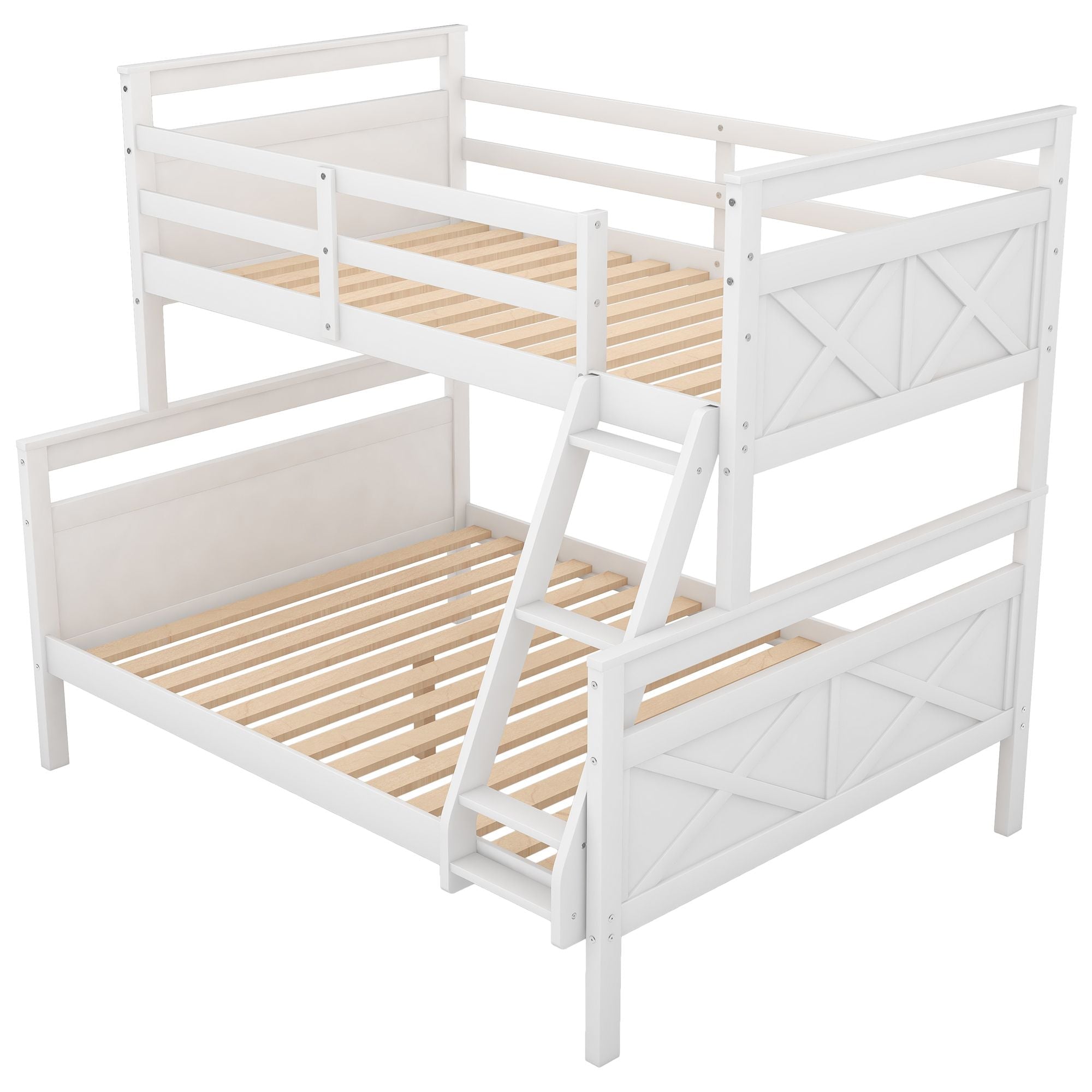 Kids Shared Room Twin Over Full Wood Bunk Bed with Ladder and Safety Guardrail, Gray | Just Better Bunk Beds