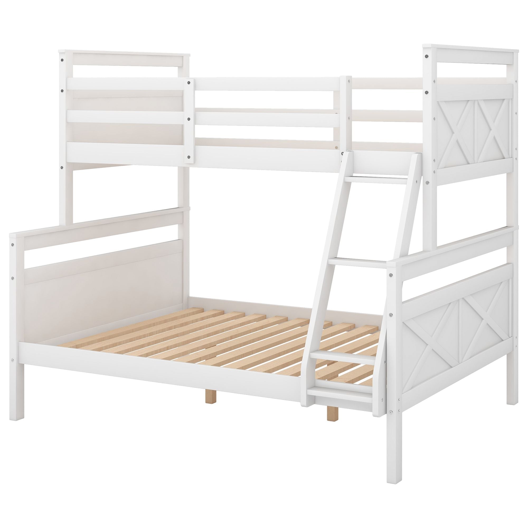 Kids Shared Room Twin Over Full Wood Bunk Bed with Ladder and Safety Guardrail, Gray | Just Better Bunk Beds