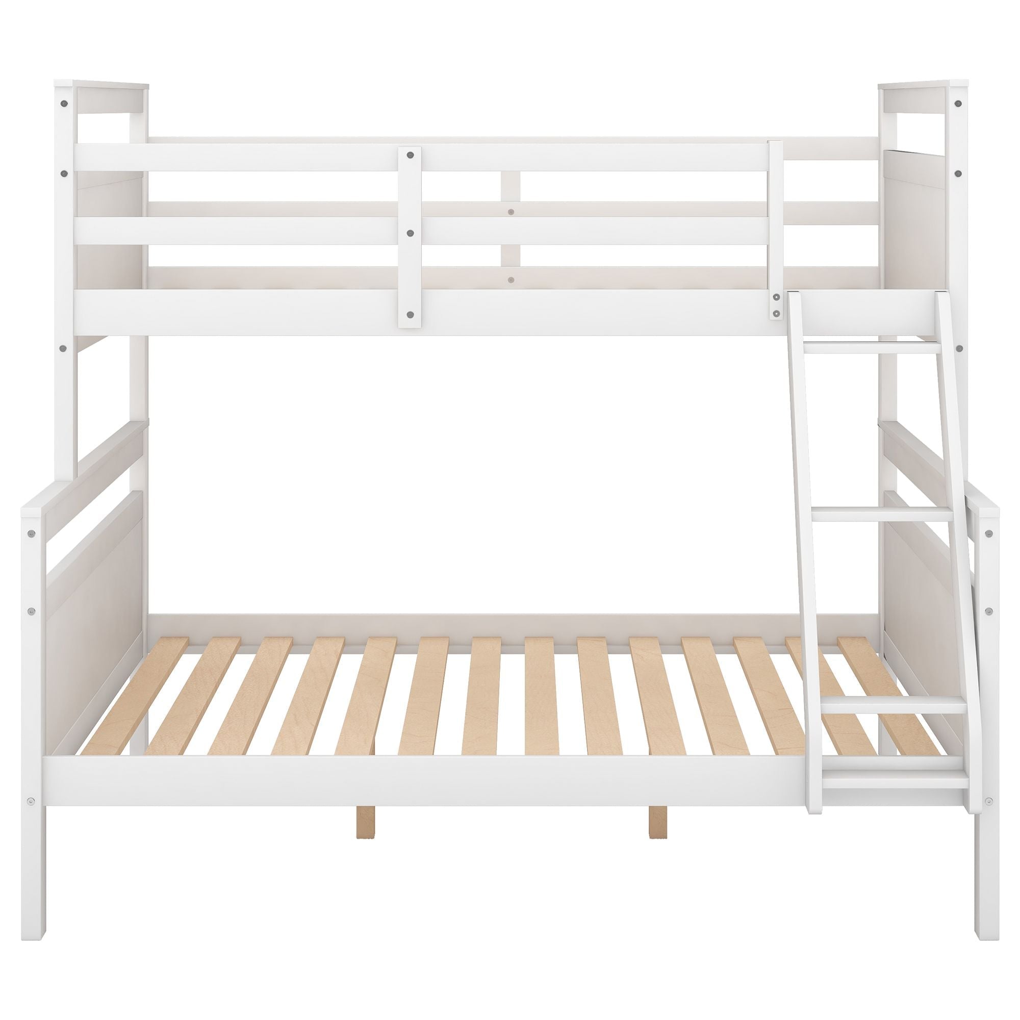 Kids Shared Room Twin Over Full Wood Bunk Bed with Ladder and Safety Guardrail, Gray | Just Better Bunk Beds