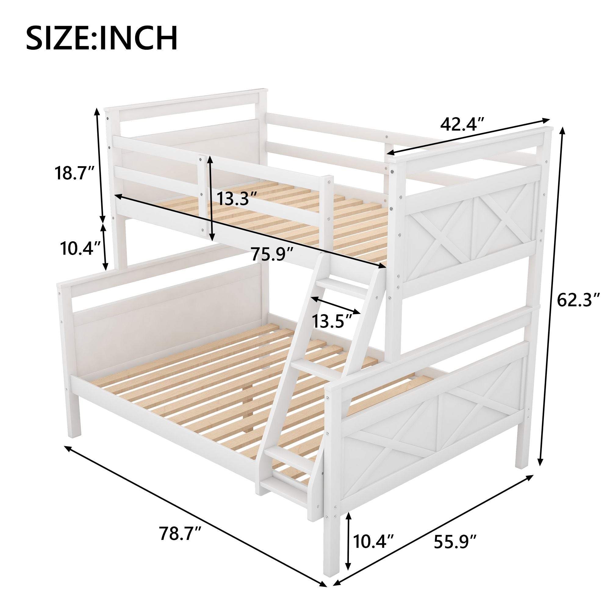 Kids Shared Room Twin Over Full Wood Bunk Bed with Ladder and Safety Guardrail, Gray | Just Better Bunk Beds