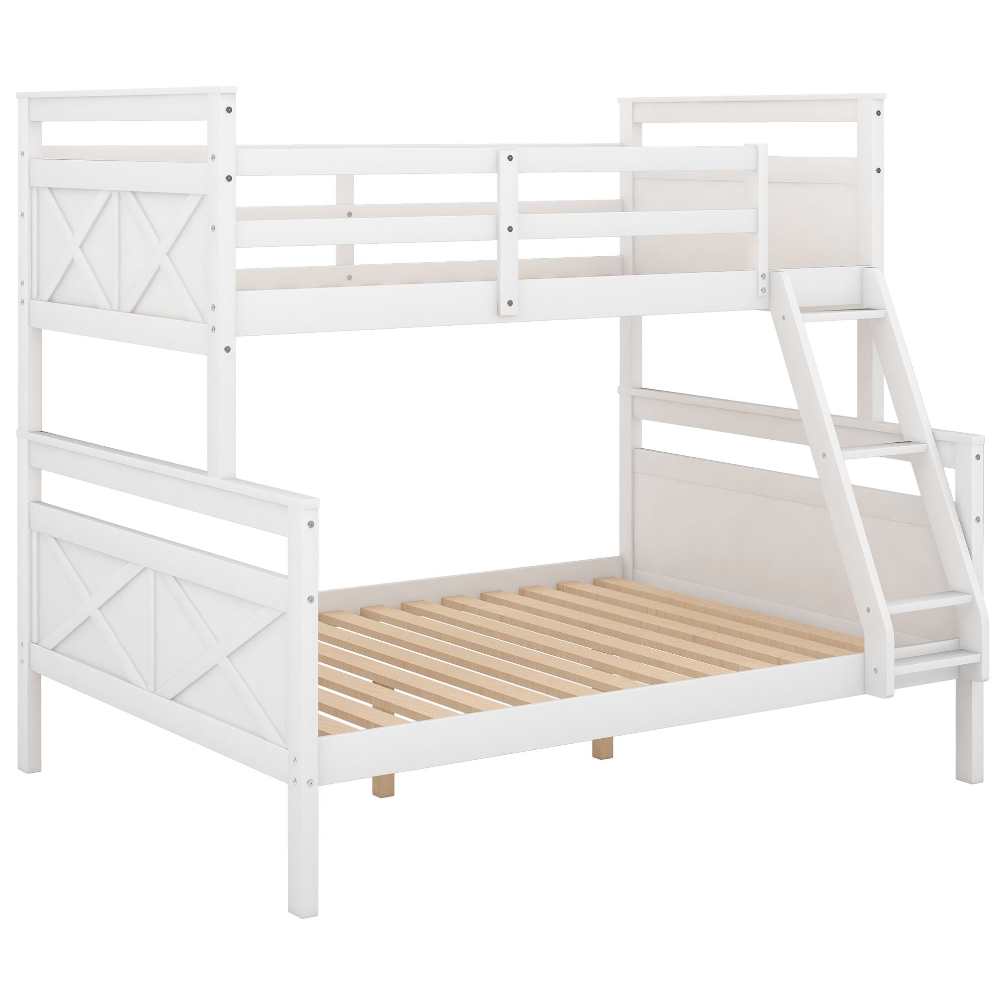 Kids Shared Room Twin Over Full Wood Bunk Bed with Ladder and Safety Guardrail, Gray | Just Better Bunk Beds