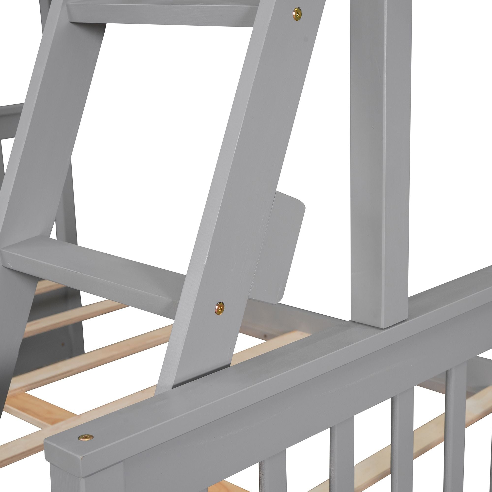 Kids Shared Room Twin Over Full Wood Bunk Bed with Storage Drawers and Ladders, Gray | Just Better Bunk Beds
