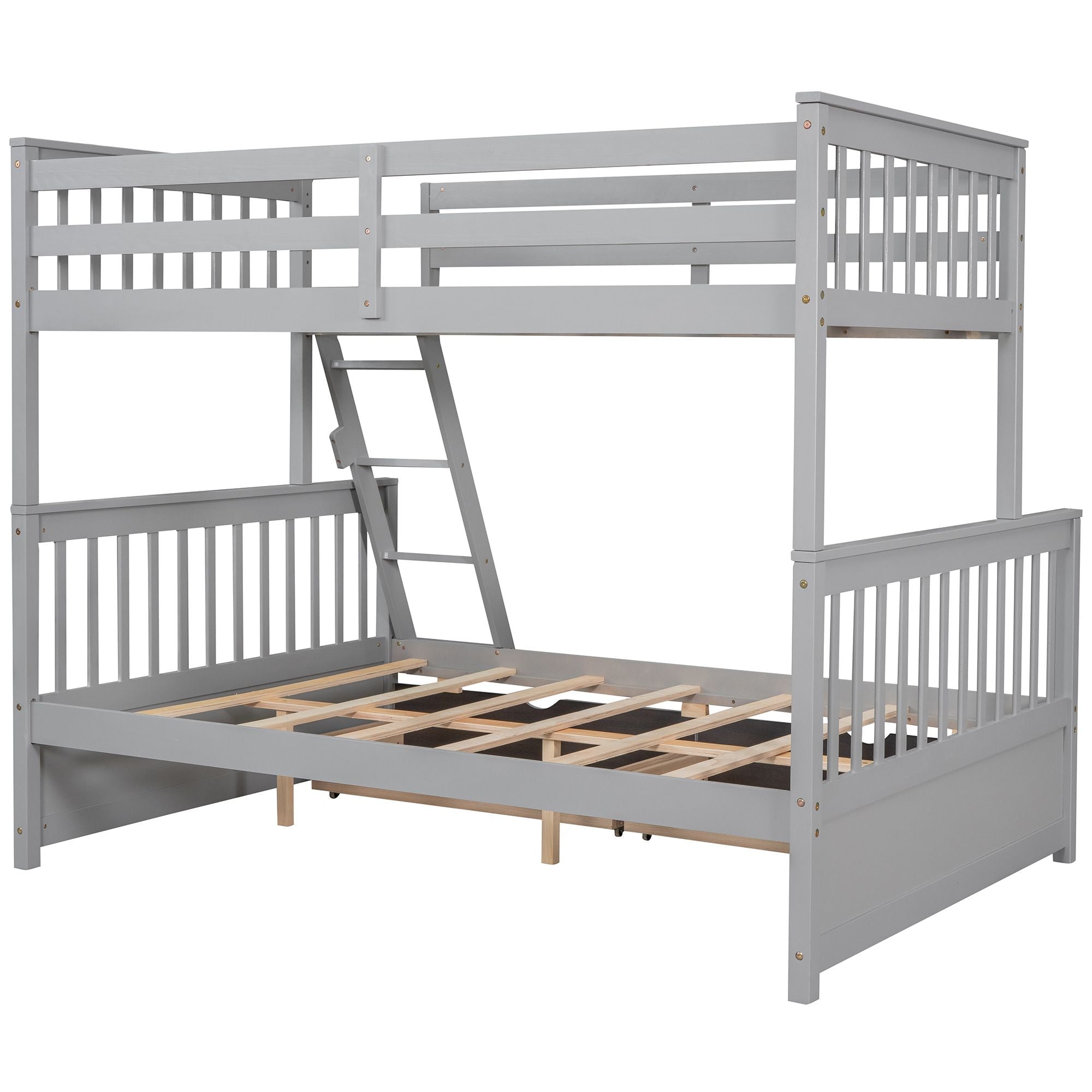Kids Shared Room Twin Over Full Wood Bunk Bed with Storage Drawers and Ladders, Gray | Just Better Bunk Beds
