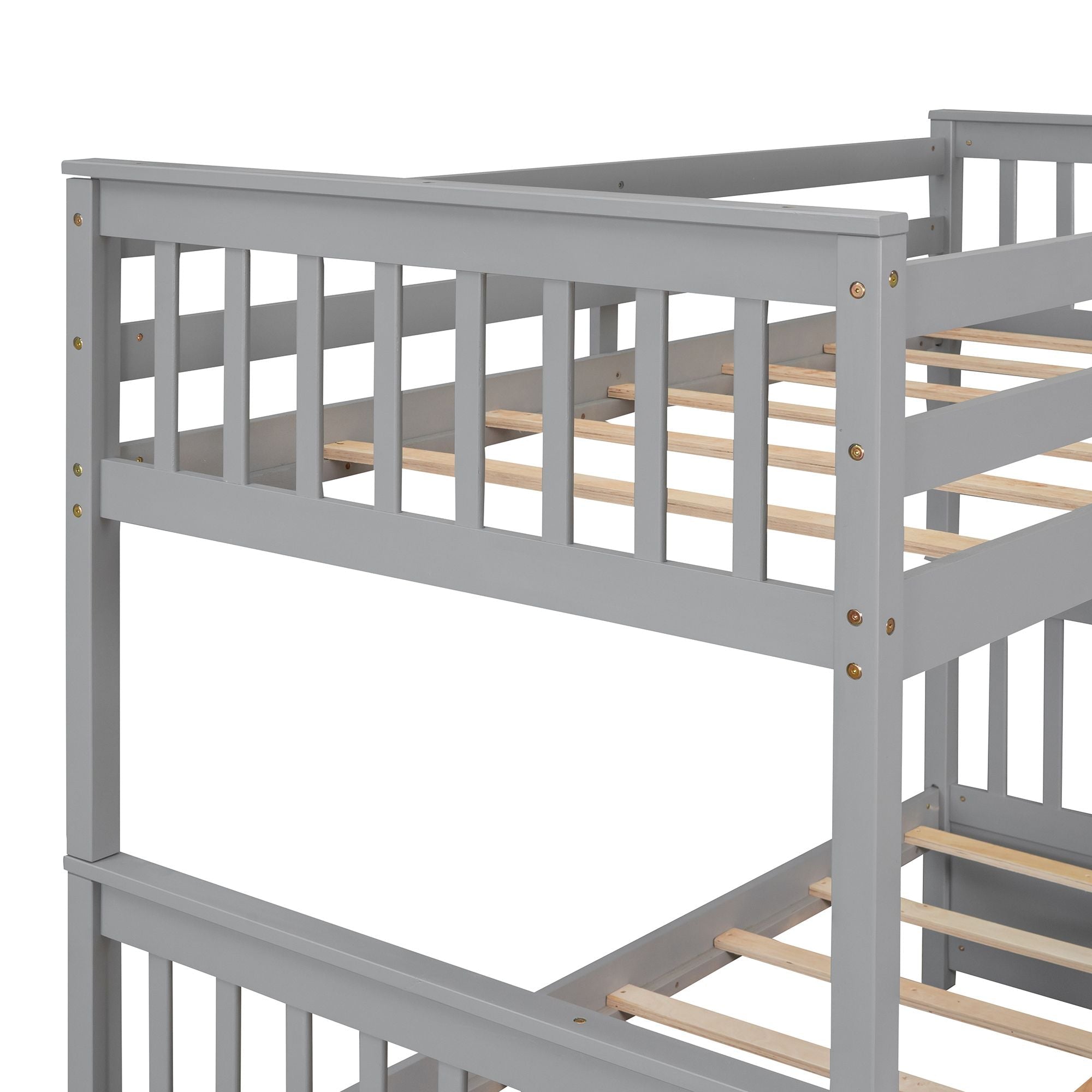 Kids Shared Room Twin Over Full Wood Bunk Bed with Storage Drawers and Ladders, Gray | Just Better Bunk Beds