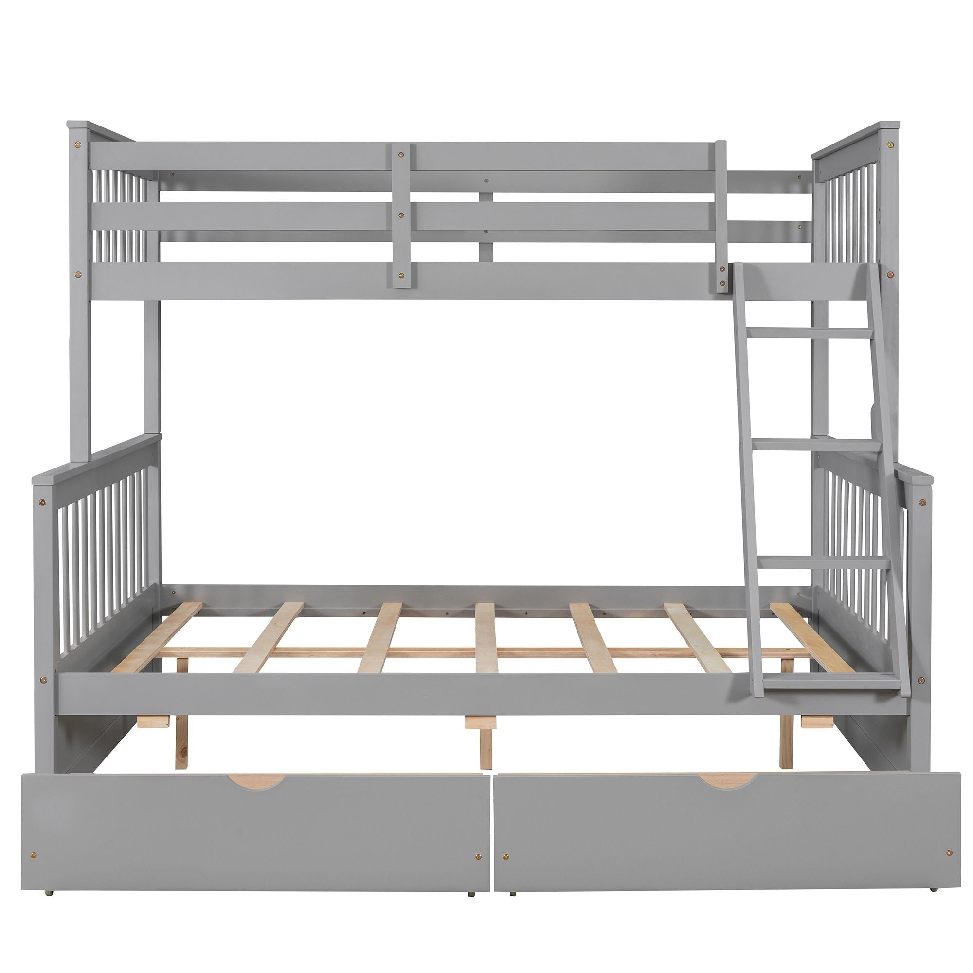 Kids Shared Room Twin Over Full Wood Bunk Bed with Storage Drawers and Ladders, Gray | Just Better Bunk Beds