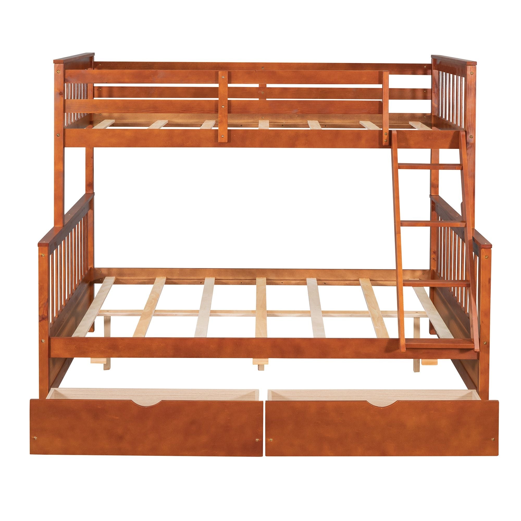 Kids Shared Room Twin Over Full Wood Bunk Bed with Storage Drawers and Ladders, Walnut | Just Better Bunk Beds