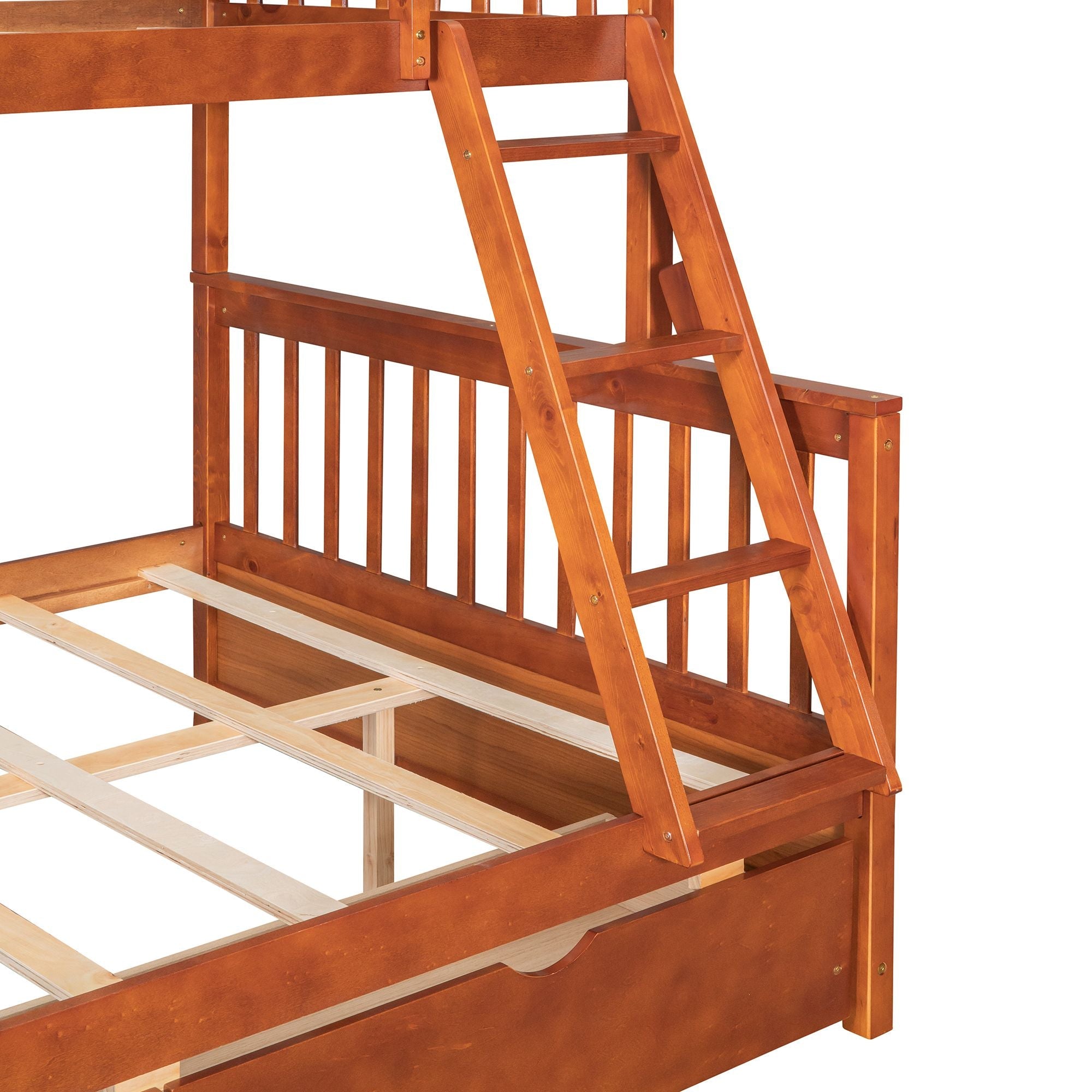 Kids Shared Room Twin Over Full Wood Bunk Bed with Storage Drawers and Ladders, Walnut | Just Better Bunk Beds