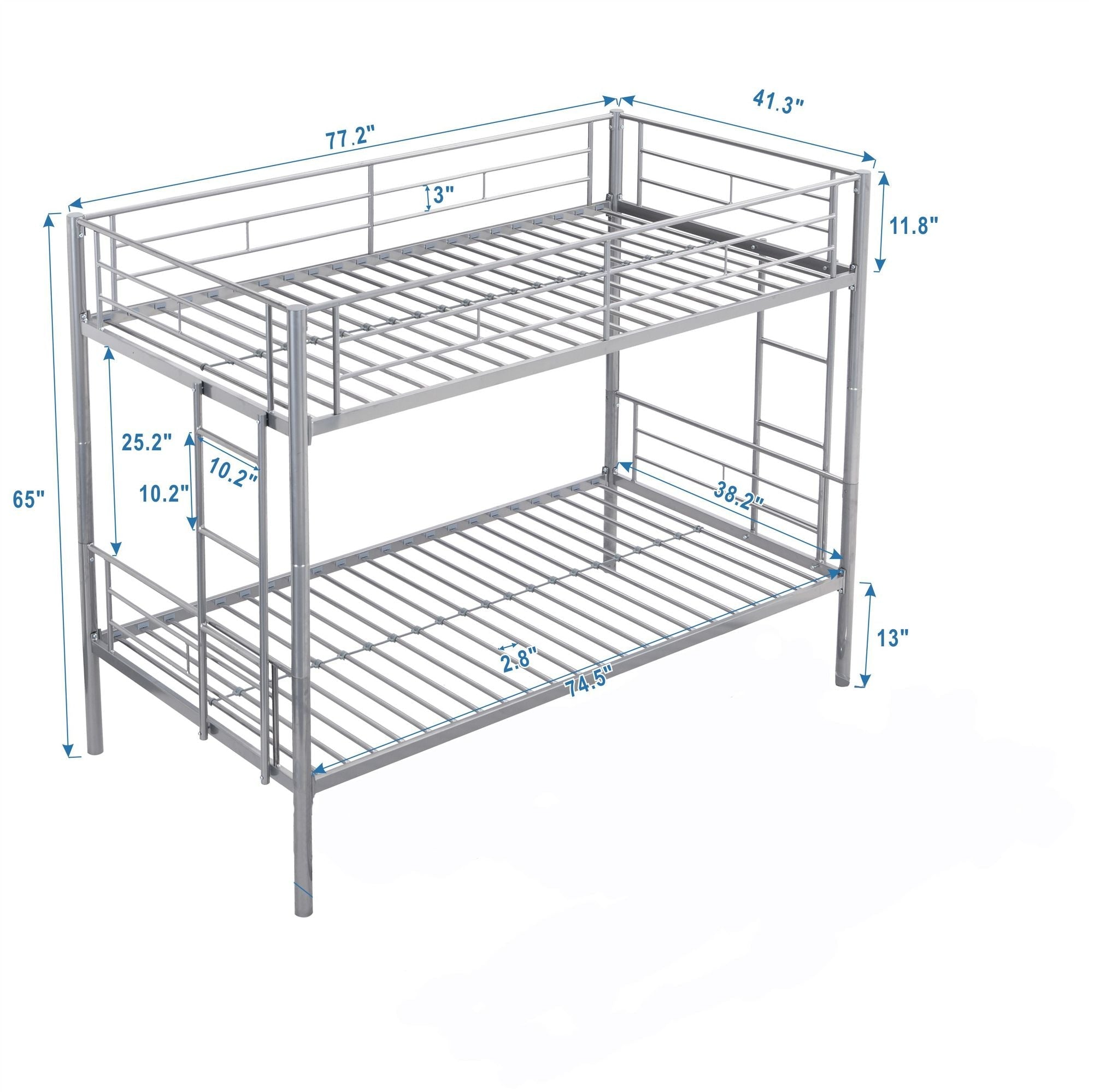 Kids Shared Room Twin Over Twin Metal Bunk Bed with 2 Ladders and Full-Length Guardrail, Black | Just Better Bunk Beds