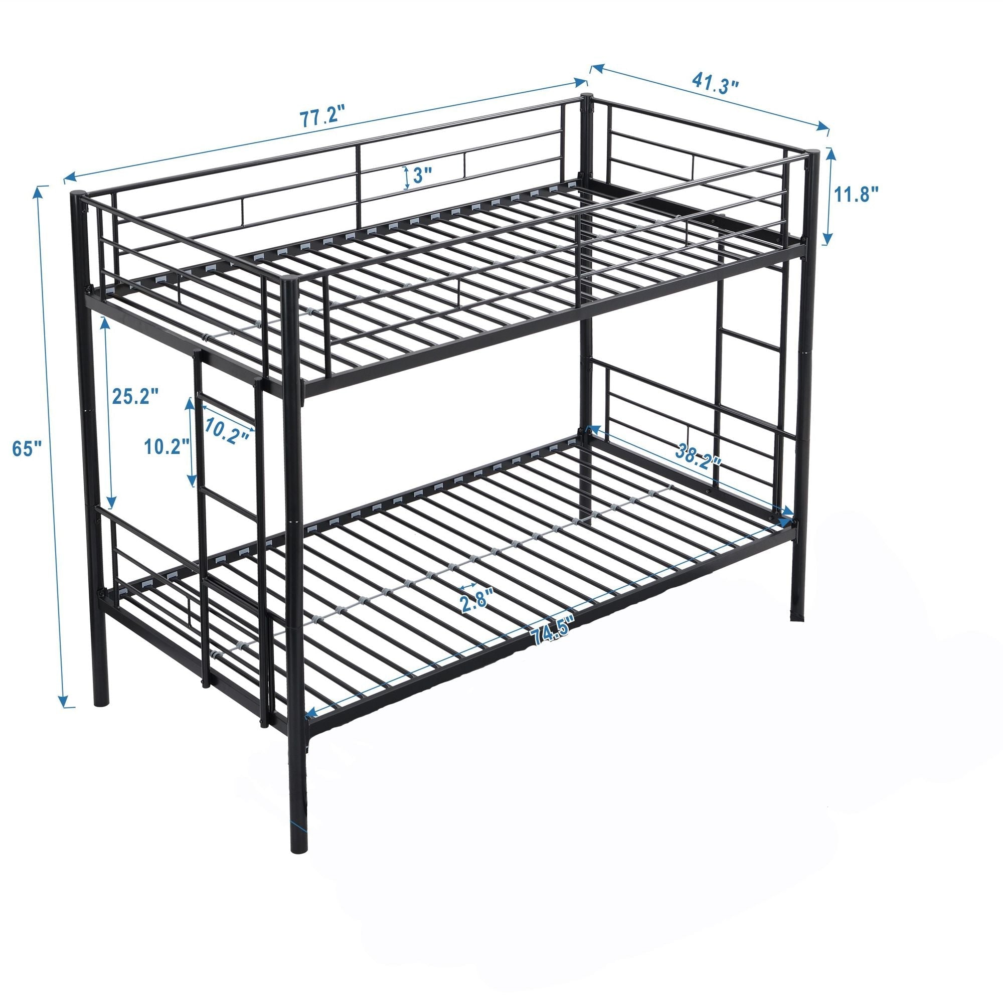 Kids Shared Room Twin Over Twin Metal Bunk Bed with 2 Ladders and Full-Length Guardrail, Black | Just Better Bunk Beds