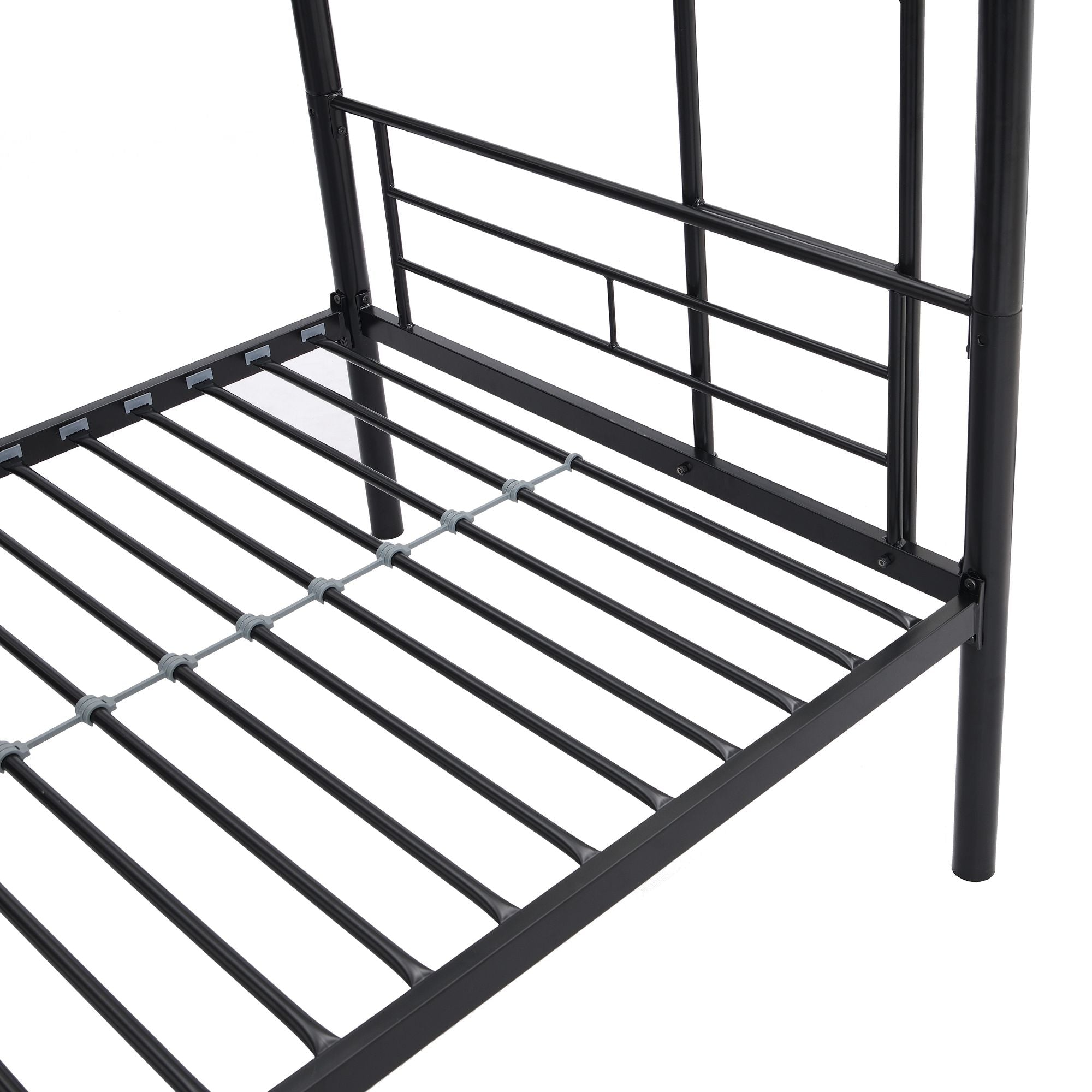 Kids Shared Room Twin Over Twin Metal Bunk Bed with 2 Ladders and Full-Length Guardrail, Black | Just Better Bunk Beds