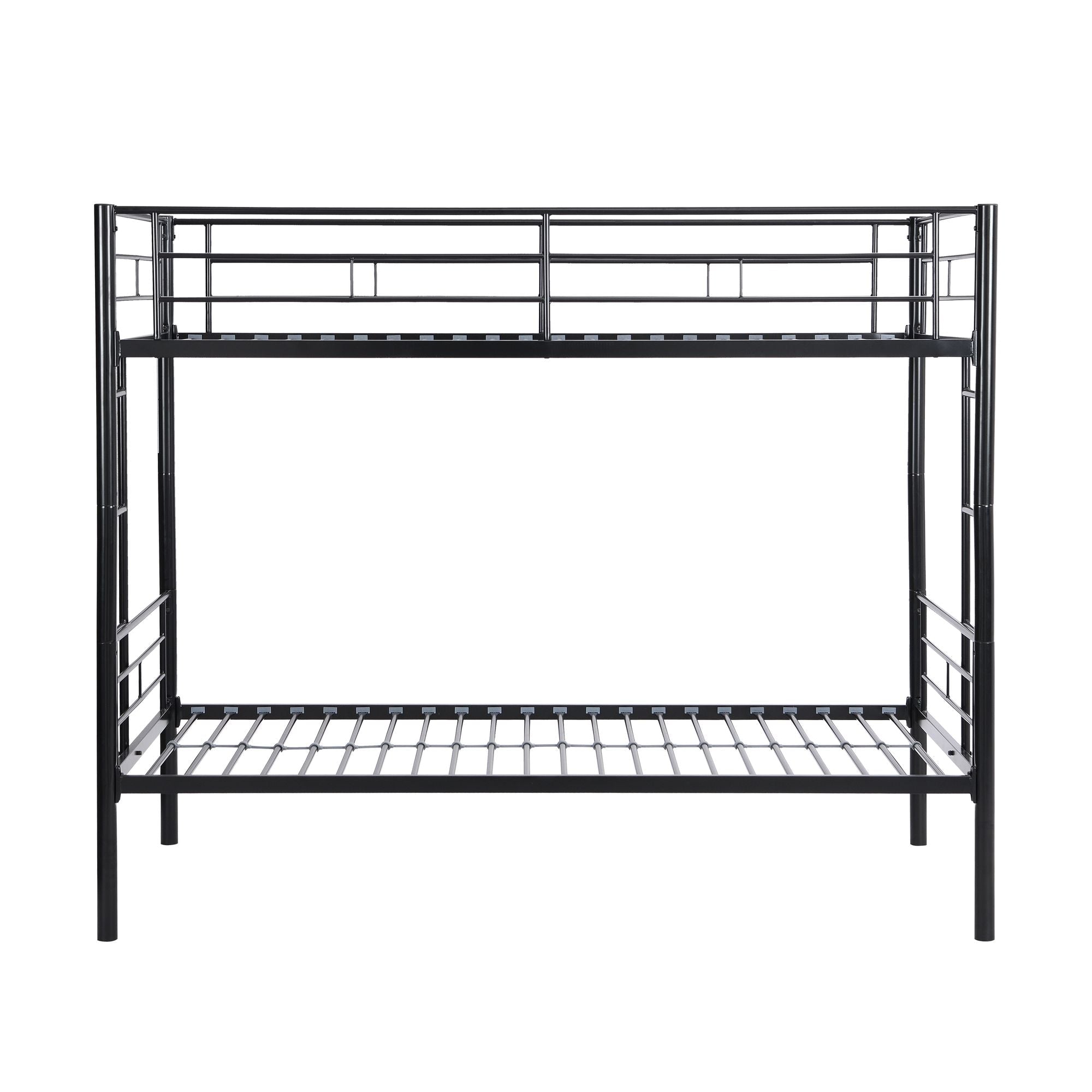Kids Shared Room Twin Over Twin Metal Bunk Bed with 2 Ladders and Full-Length Guardrail, Black | Just Better Bunk Beds
